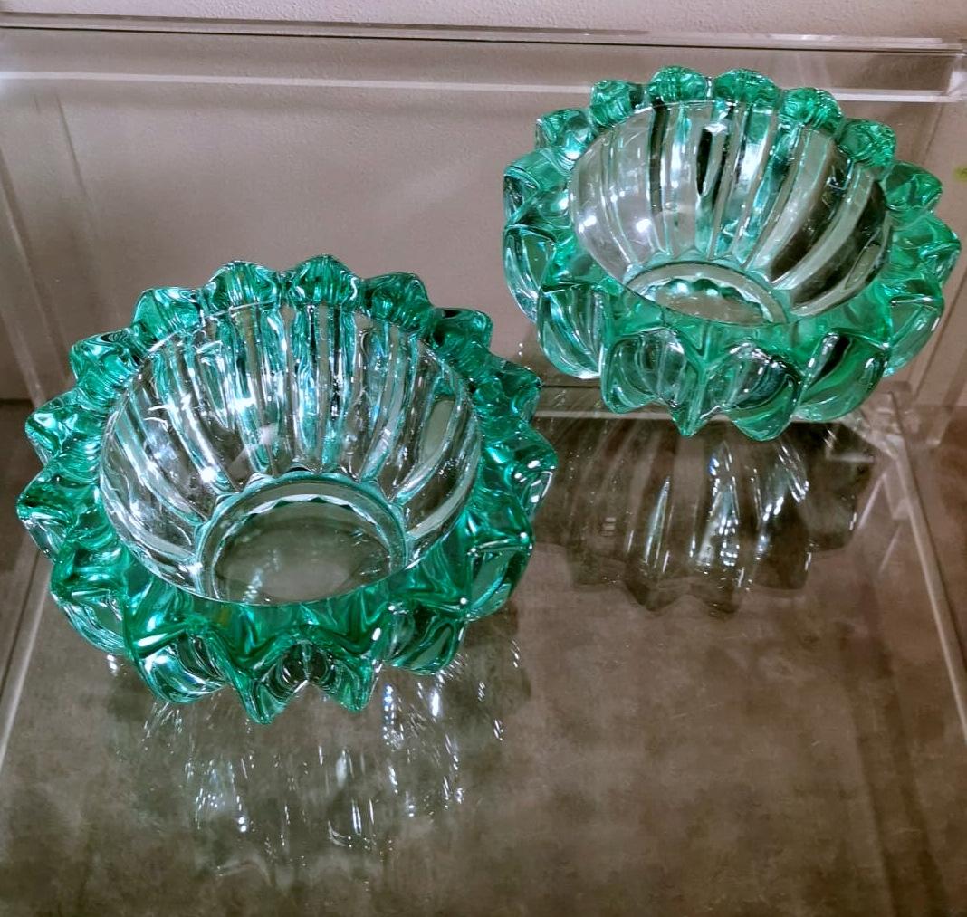 Art Deco Pierre D'Avesn Pair of Green Molded Glass Bowls 2
