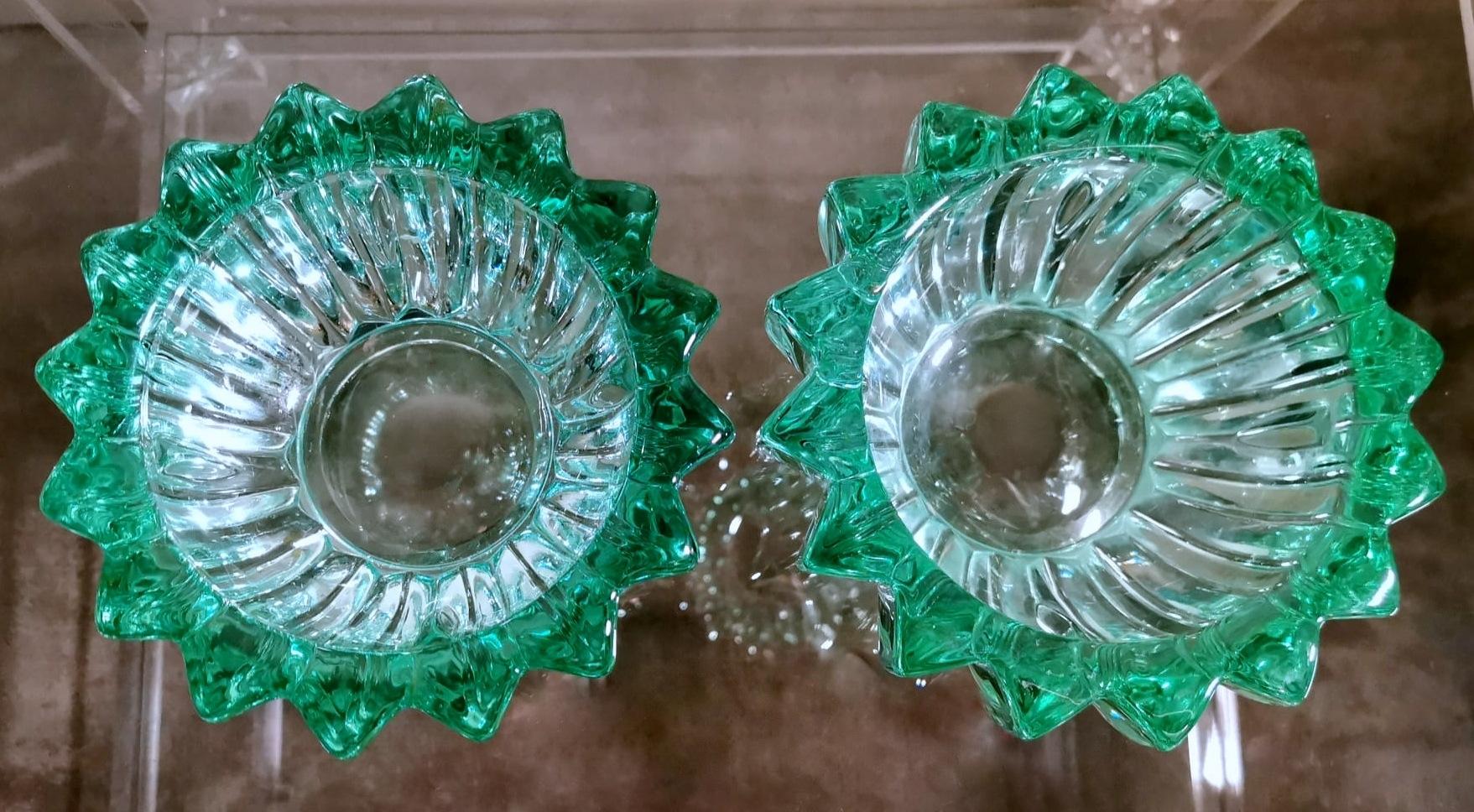 Art Deco Pierre D'Avesn Pair of Green Molded Glass Bowls 3