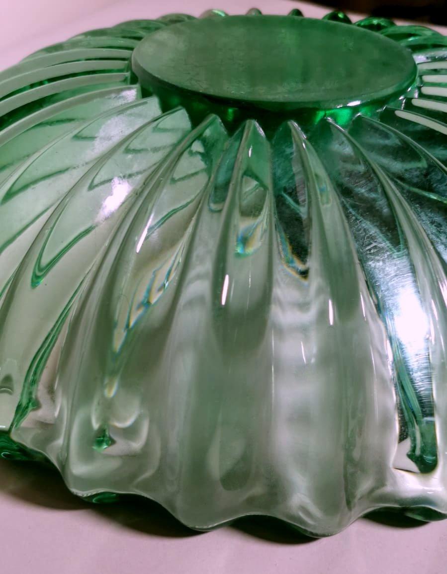 Art Deco Pierre D'Avesn Style French Bowl Green Molded Glass 7