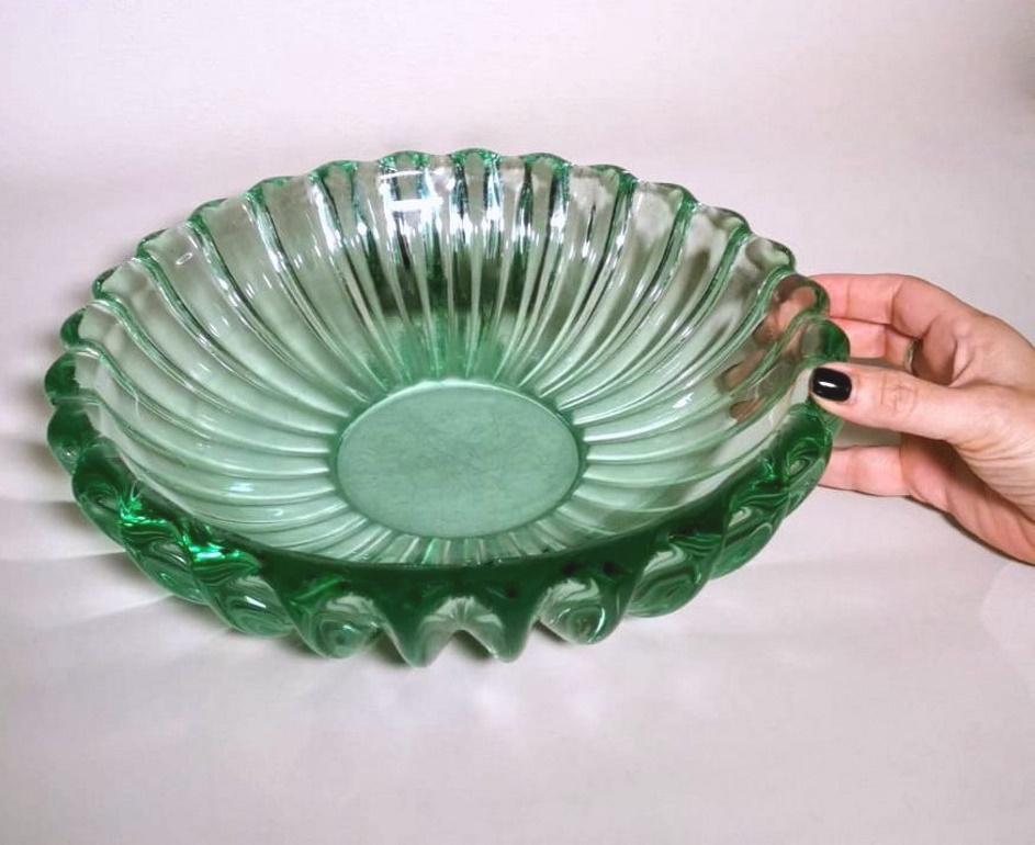 Art Deco Pierre D'Avesn Style French Bowl Green Molded Glass 9