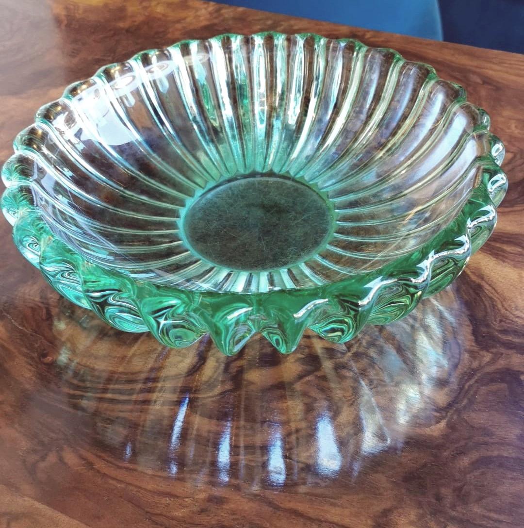 Art Deco Pierre D'Avesn Style French Bowl Green Molded Glass 10