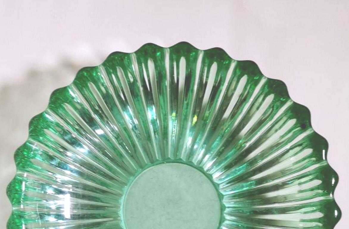 20th Century Art Deco Pierre D'Avesn Style French Bowl Green Molded Glass