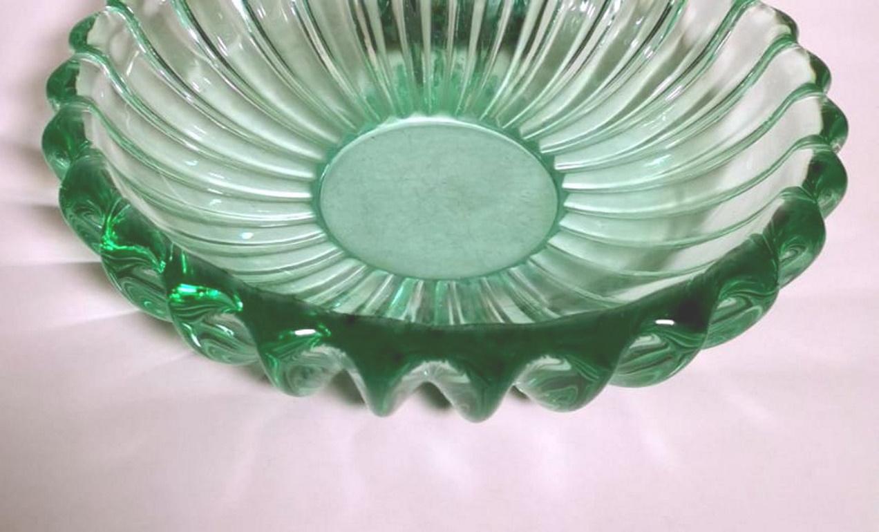 Art Deco Pierre D'Avesn Style French Bowl Green Molded Glass 2