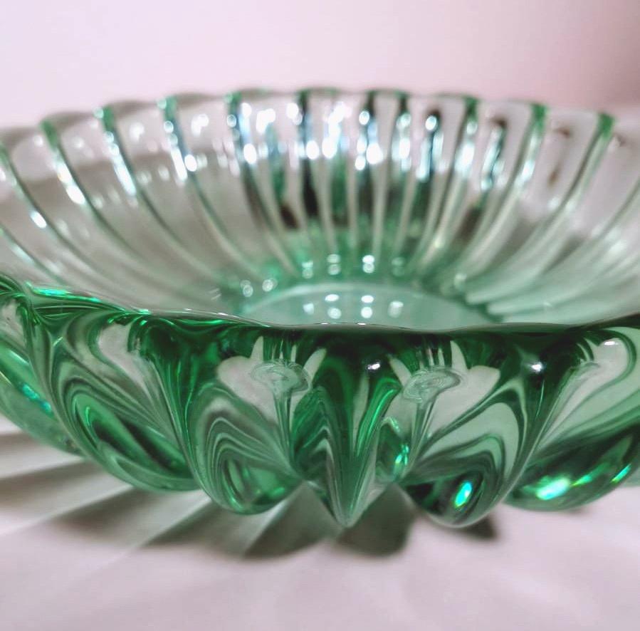 Art Deco Pierre D'Avesn Style French Bowl Green Molded Glass 3