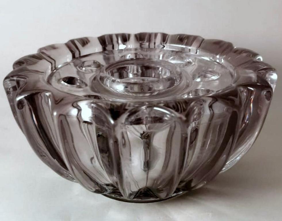 French Art Deco Pierre D'Avesn Violet Molded Glass Flower Bowl  For Sale