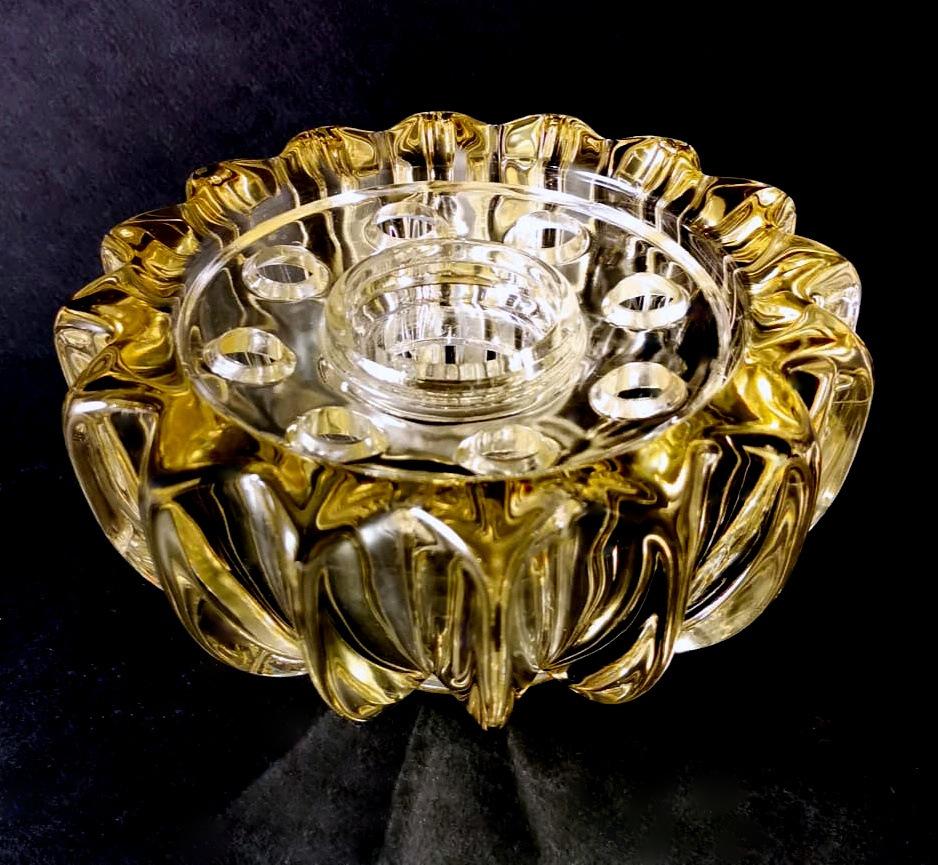 French Art Deco Pierre D'Avesn Yellow Molded Glass Flower Bowl.  For Sale