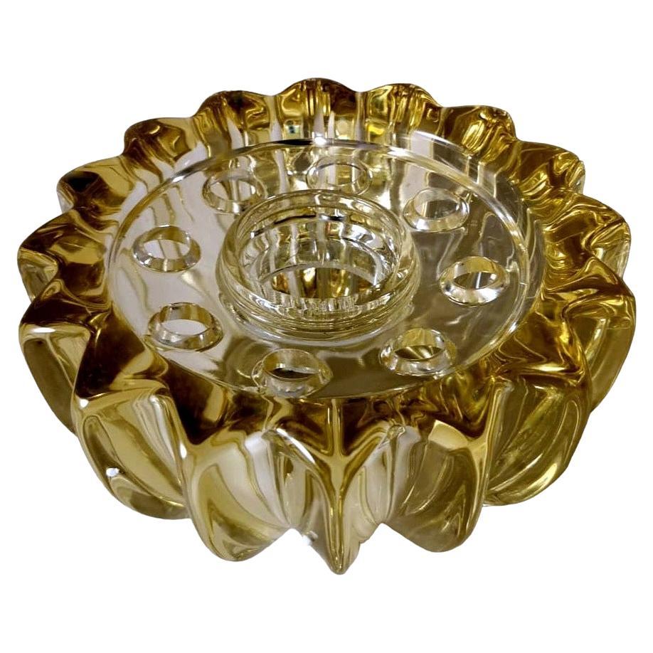 Art Deco Pierre D'Avesn Yellow Molded Glass Flower Bowl.  For Sale