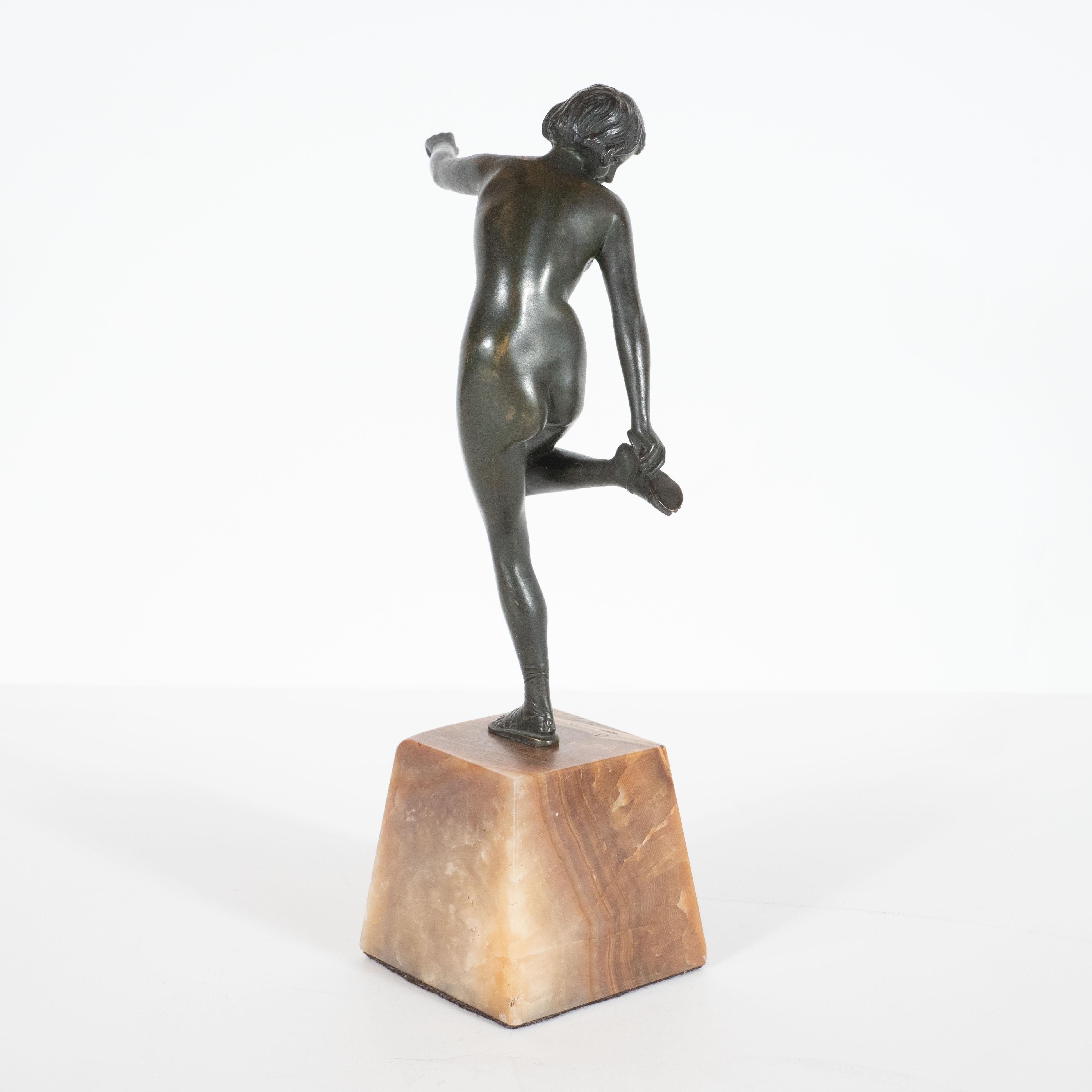 Art Deco Pierre La Faguay Bronze Flapper Sculpture on Exotic Onyx Plinth Base In Excellent Condition In New York, NY