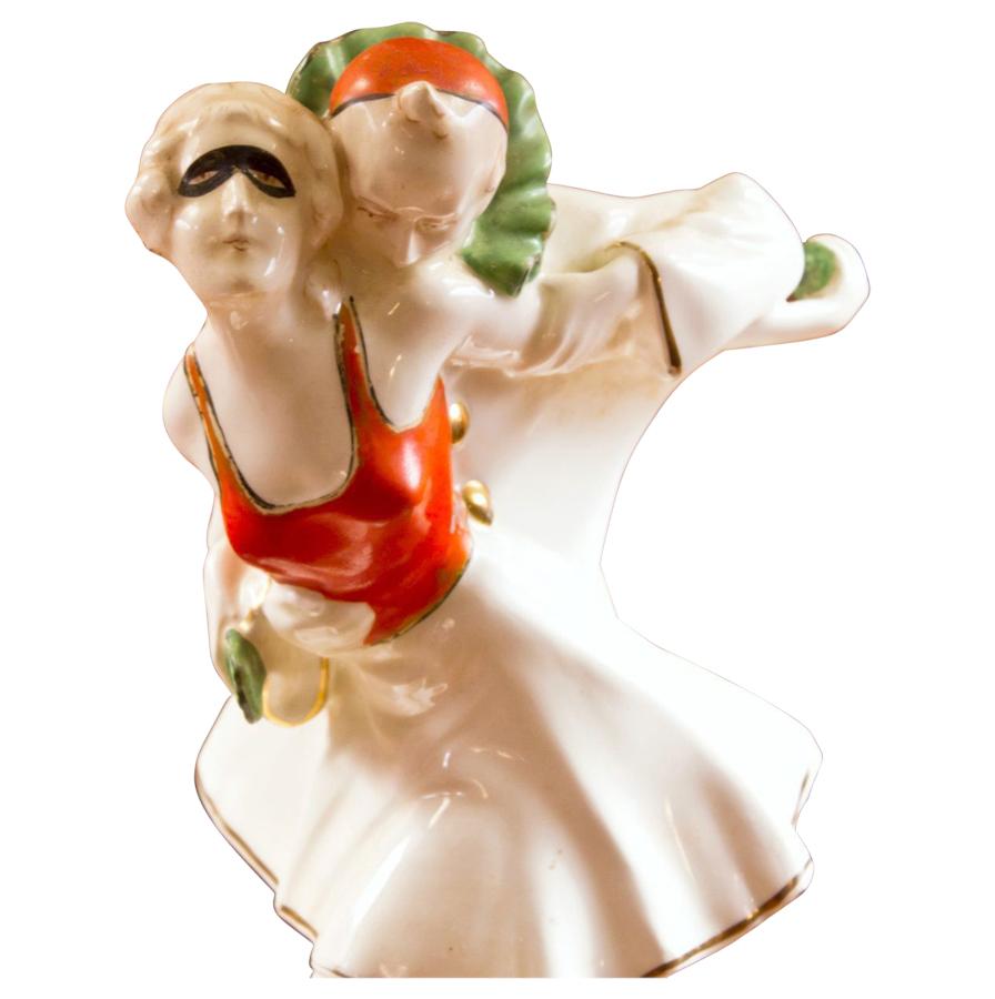 Czech Art Deco Pierrot and Pierrette Porcelain Figurine