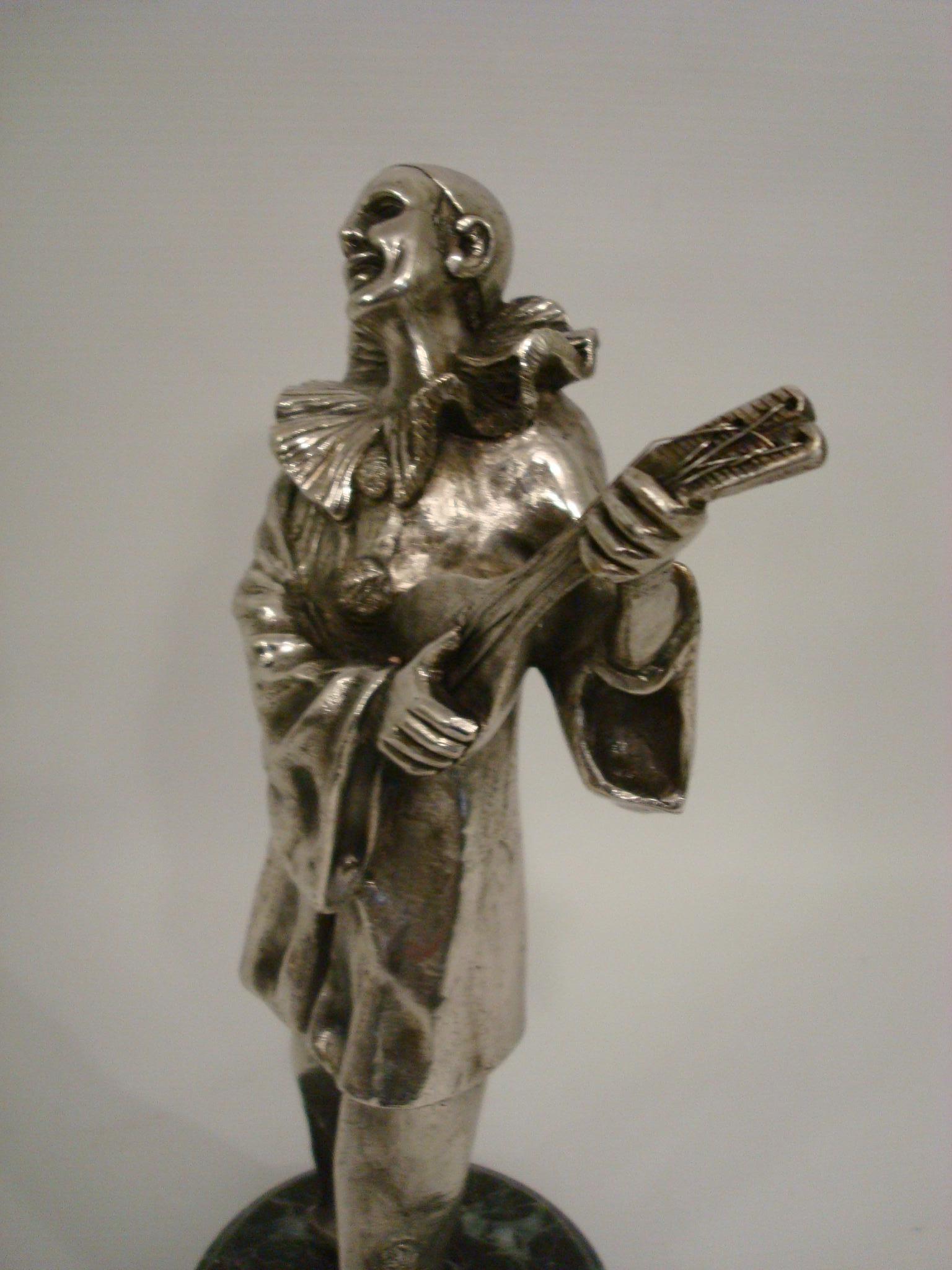 Art Deco Pierrot Silvered Bronze Sculpture, Signed Alonzo, France 1920´s For Sale 5