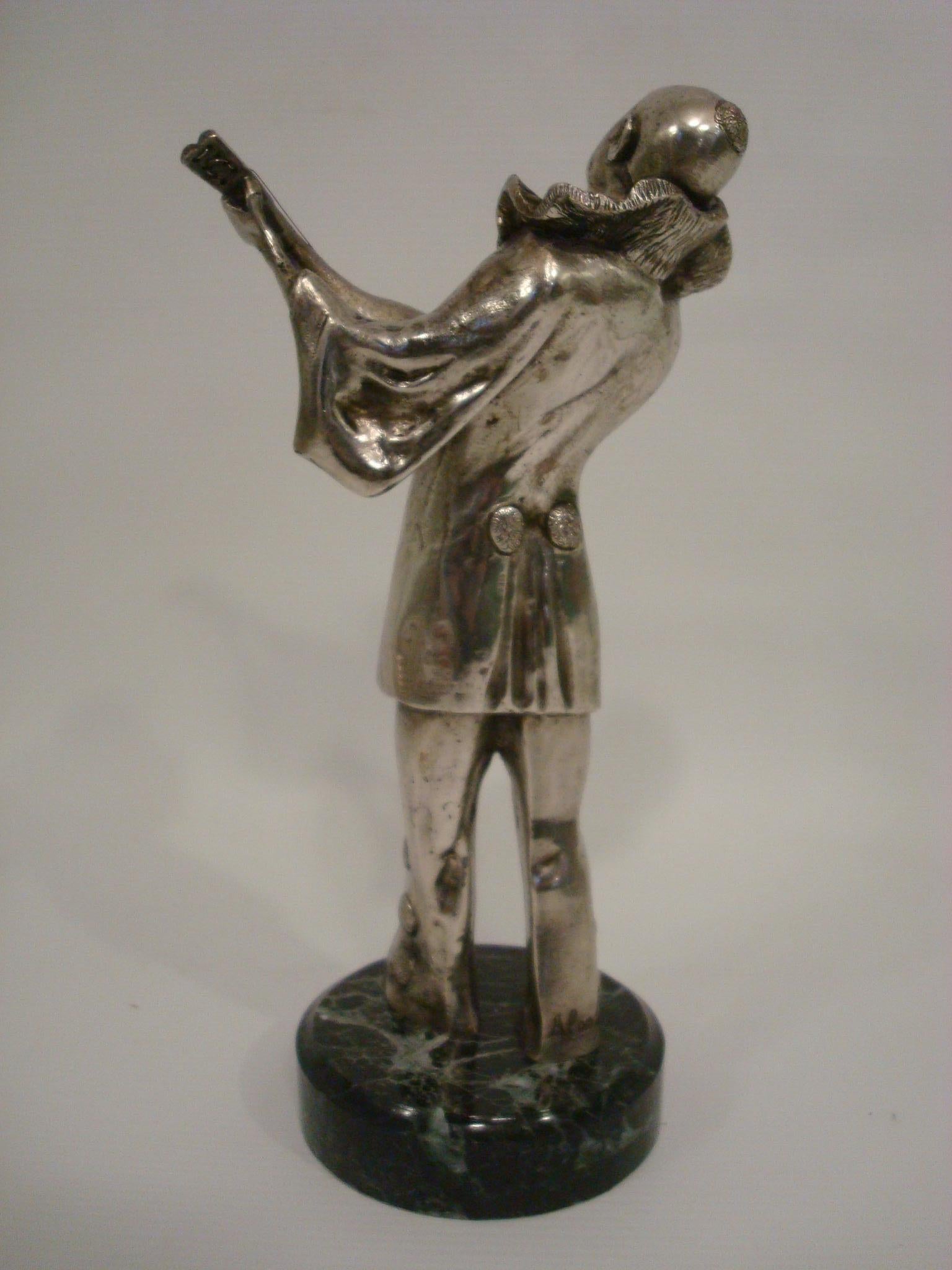 Art Deco Pierrot Silvered Bronze Sculpture, Signed Alonzo, France 1920´s For Sale 3