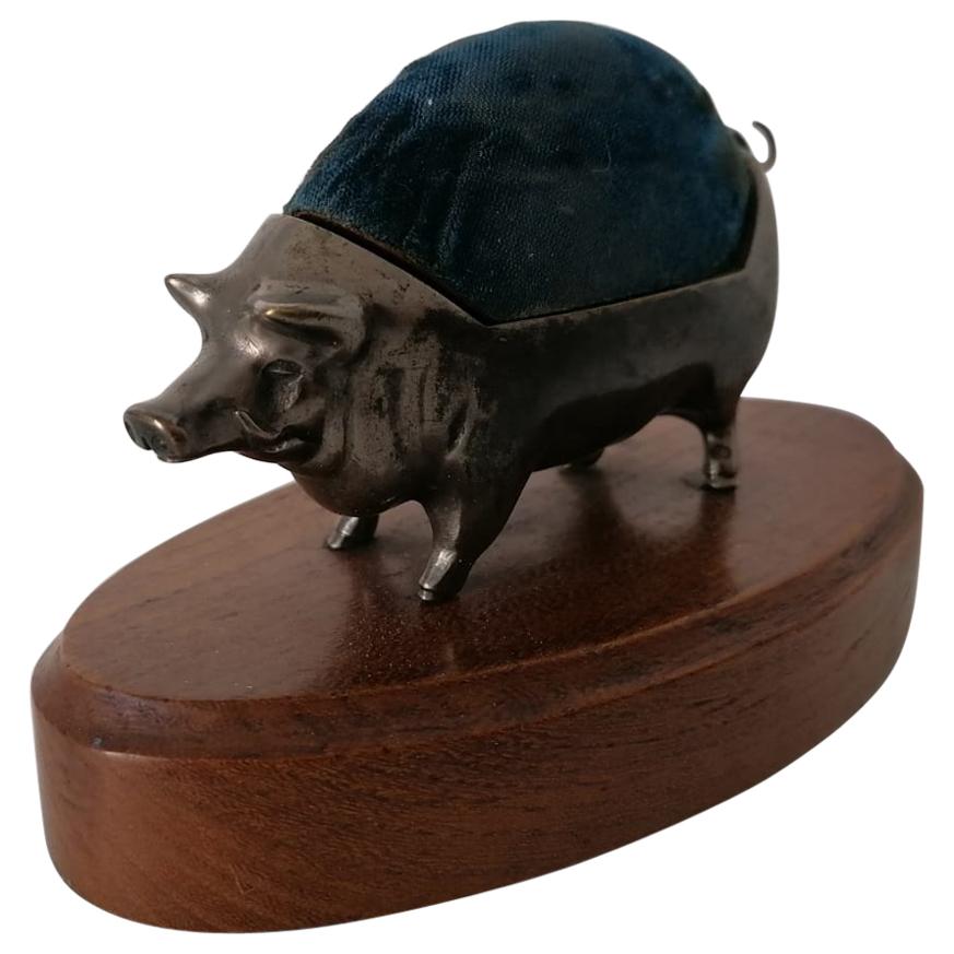 Art Deco Pig Sculpture, Needle, Sewing Needle Holder For Sale