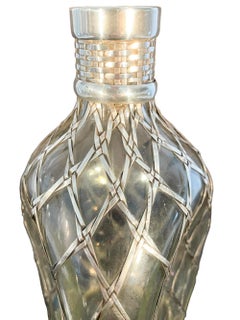 Art Deco Pinch Decanter with Japanese Woven Wirework Wrapping, Marked Silver 950