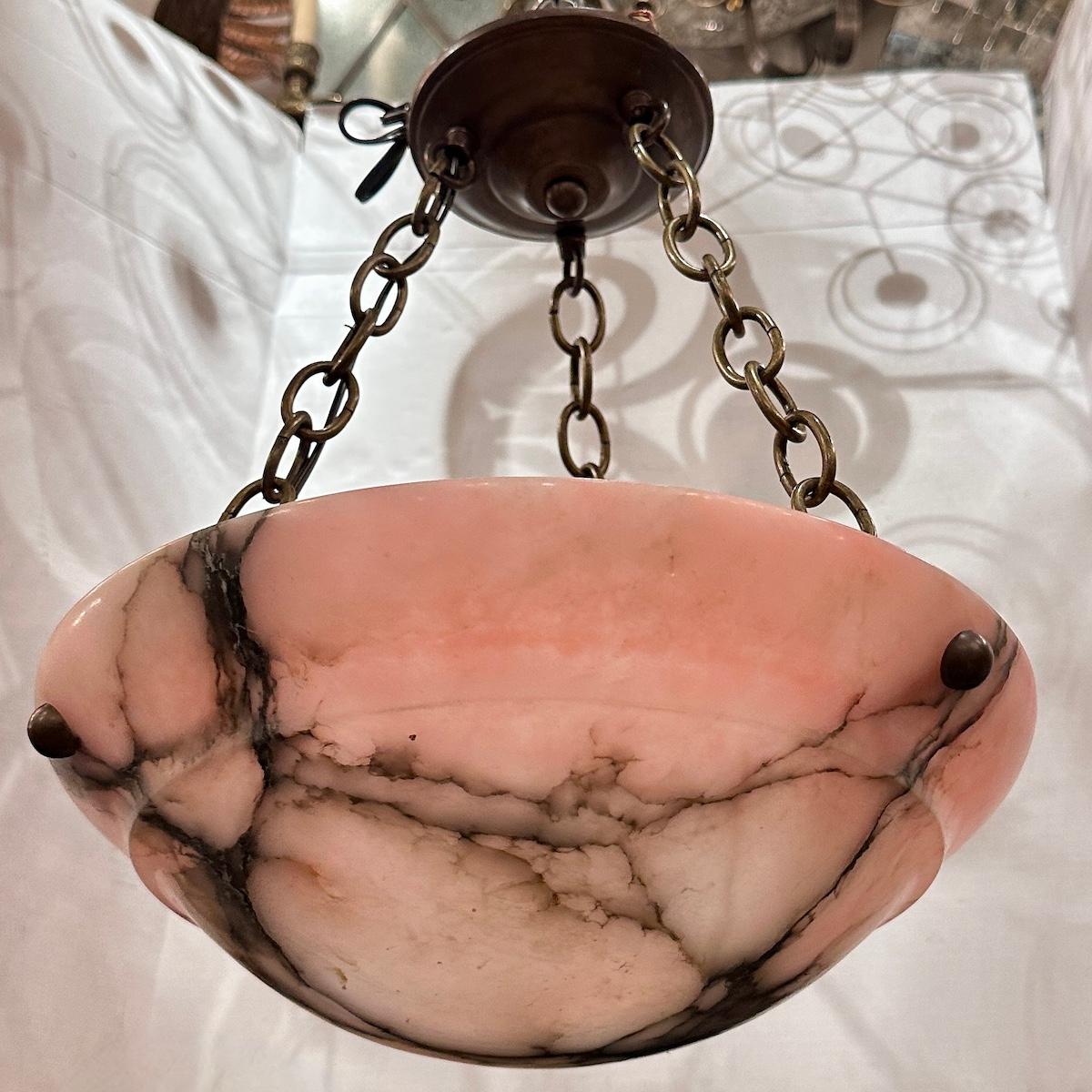 Art Deco Pink Alabaster Light In Good Condition For Sale In New York, NY