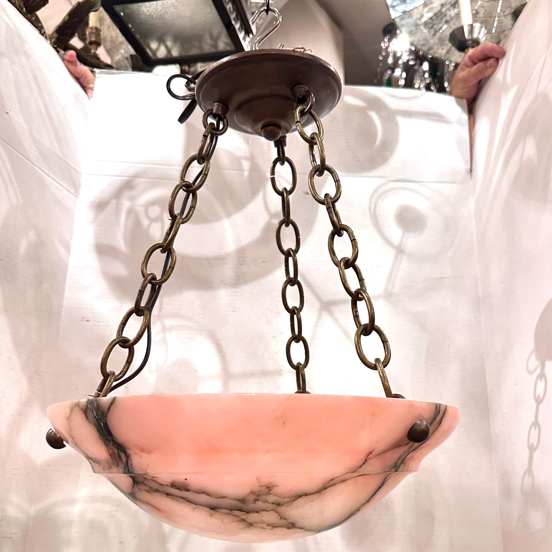 Art Deco Pink Alabaster Light For Sale 2