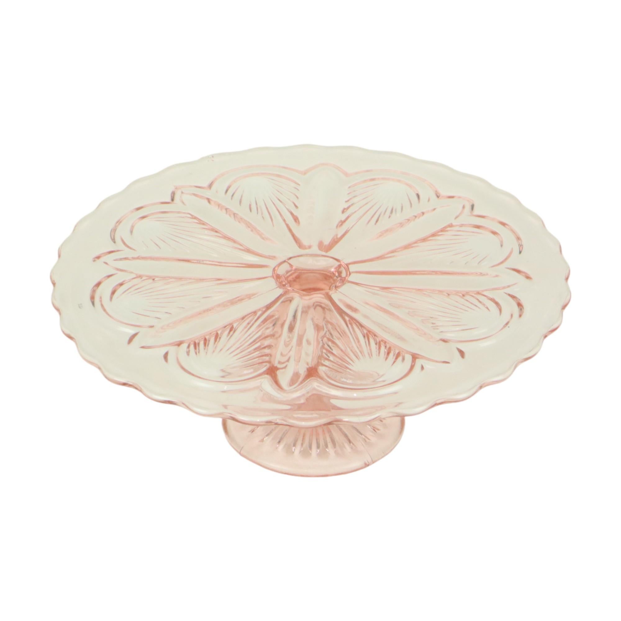 Plato Pastel Art Decó Rosa Plato Pastel Depresión Vidrio 27cm Belga en venta