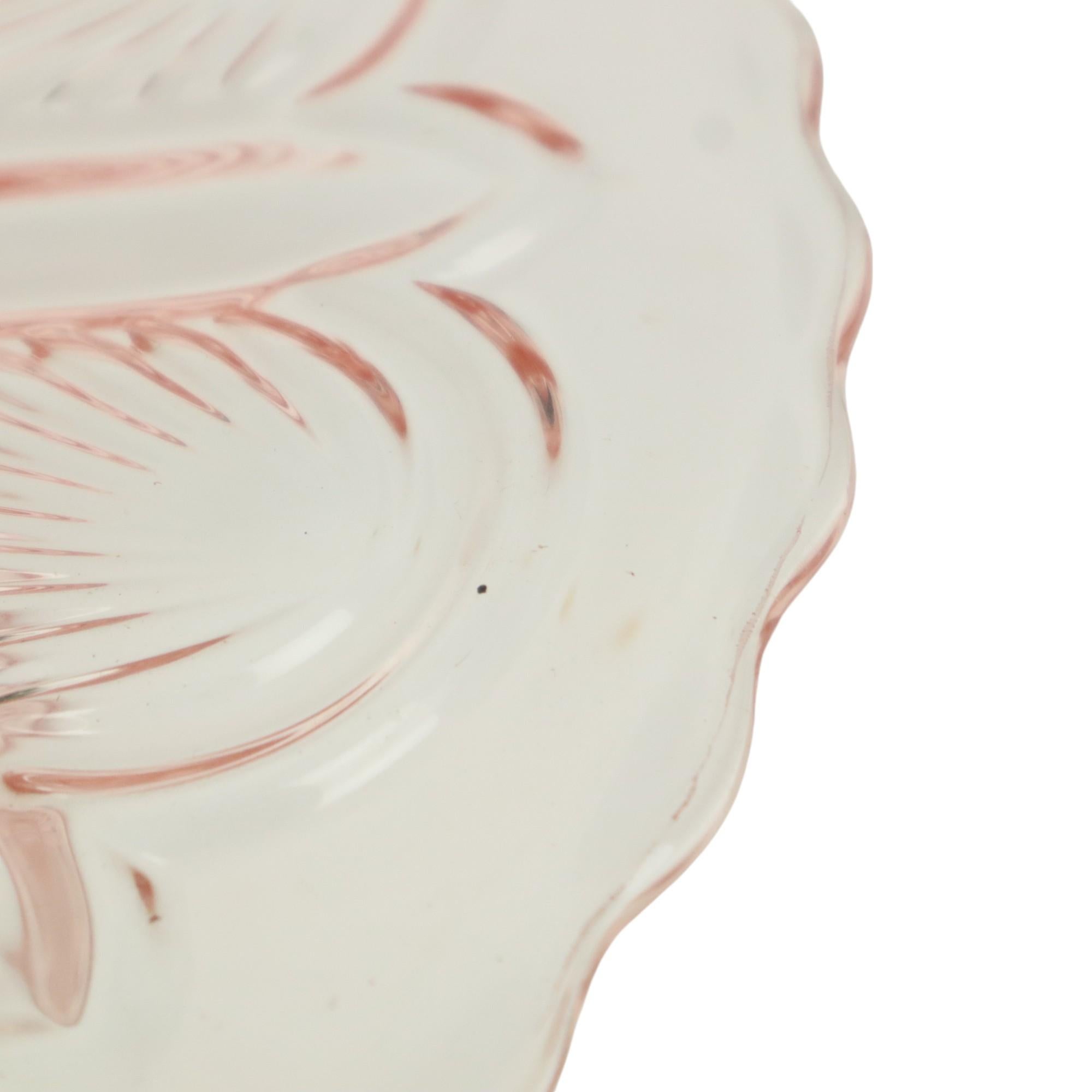 Plato Pastel Art Decó Rosa Plato Pastel Depresión Vidrio 27cm Vitral en venta