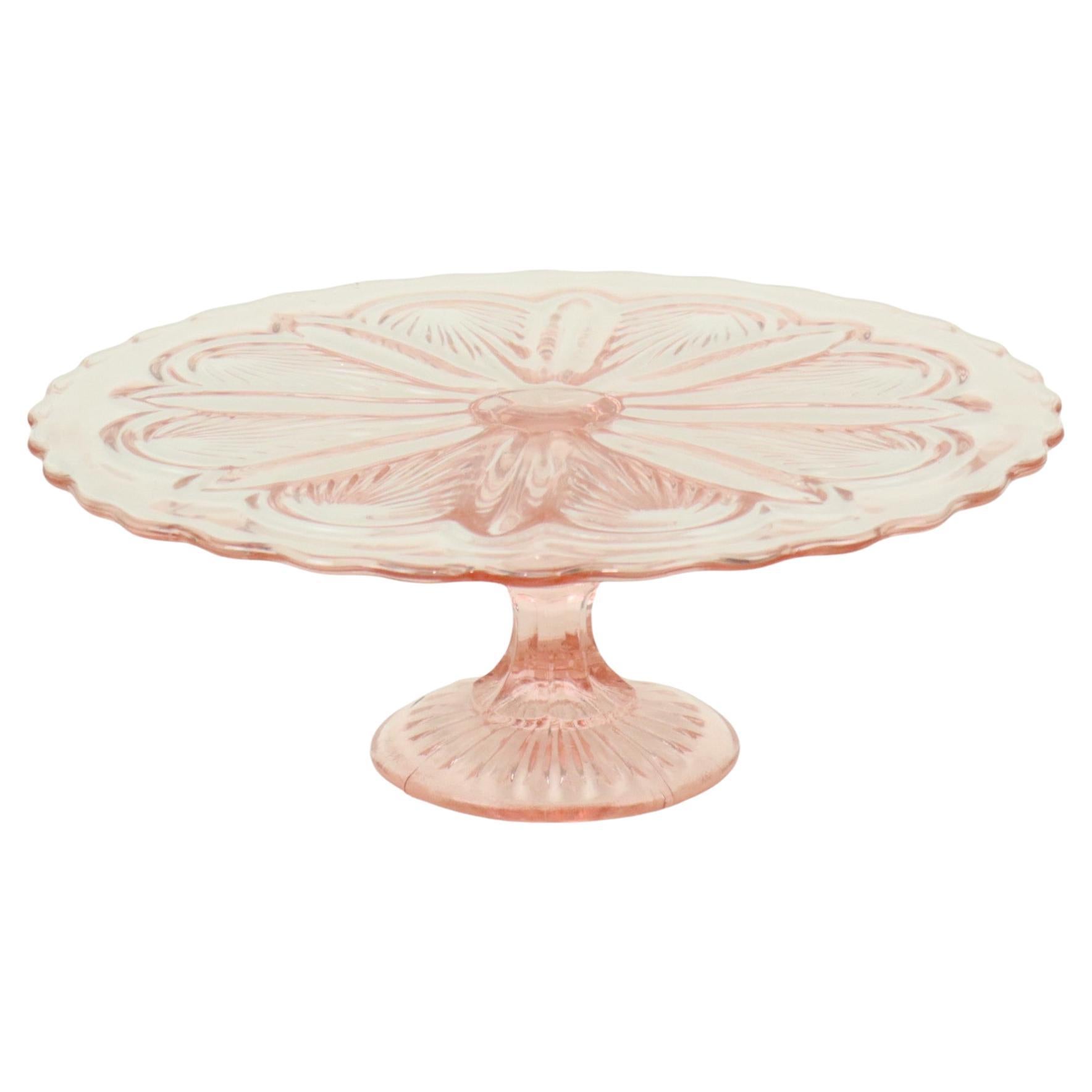 Piatto da torta Art Deco rosa Piatto da torta in vetro depresso 27 cm