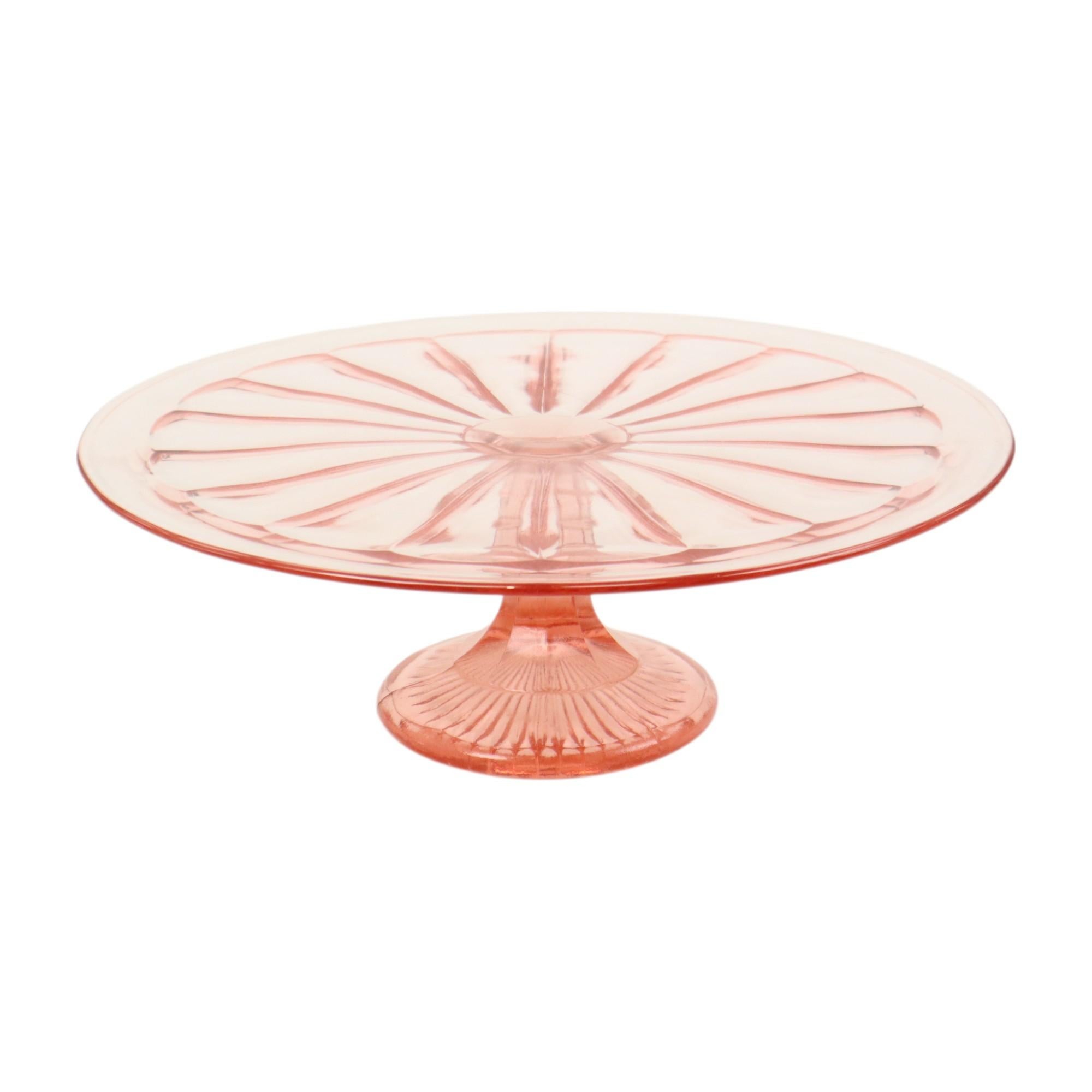 Art Deco Rosa Kuchen Schale Rosaline Depression Glas Verrerie Scailmont im Angebot 3