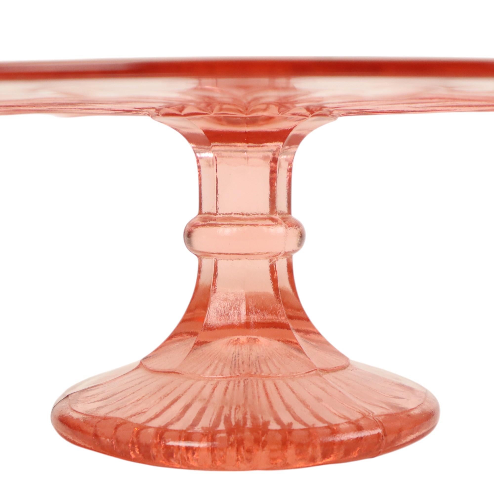 Art Deco Rosa Kuchen Schale Rosaline Depression Glas Verrerie Scailmont (Belgisch) im Angebot