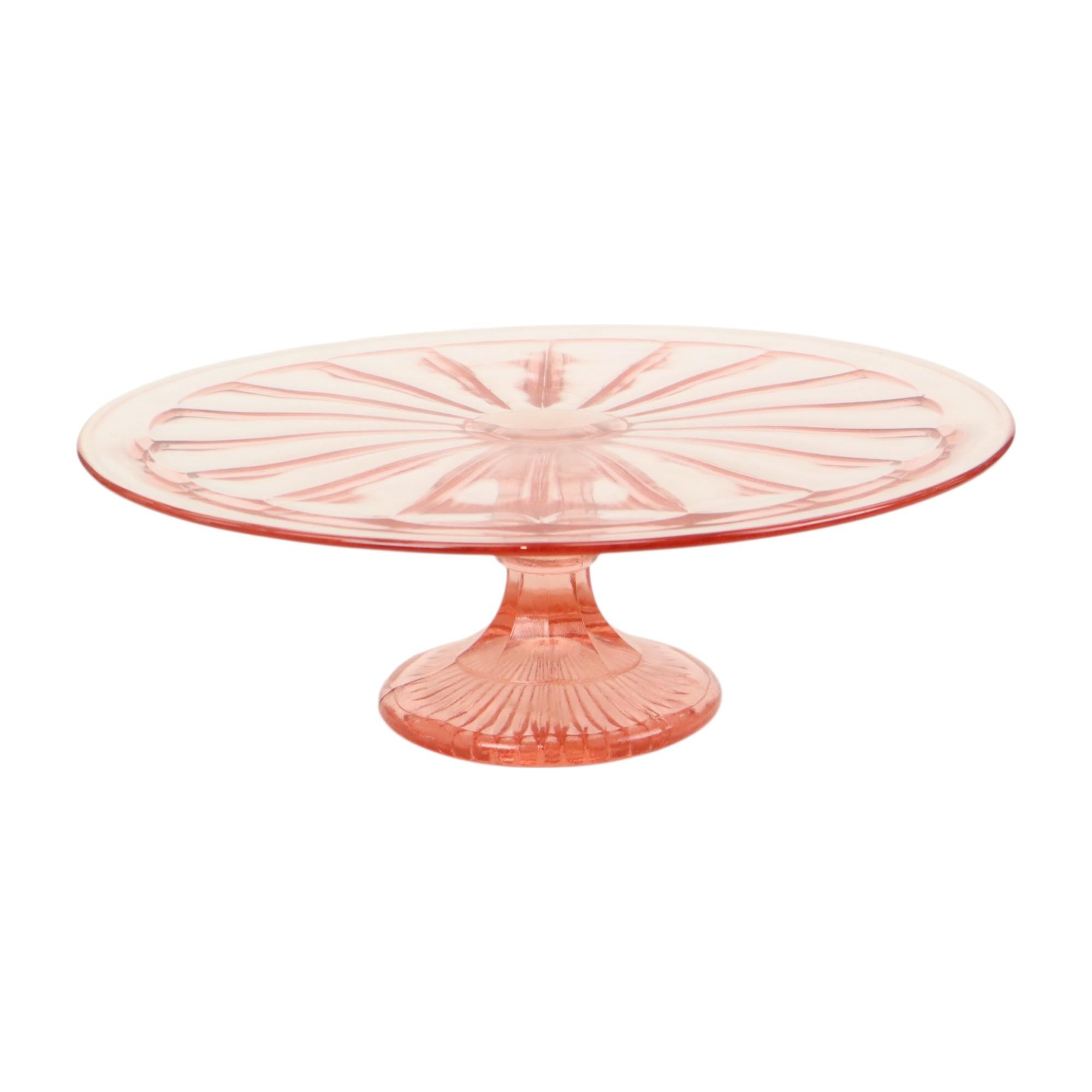 Art Deco Rosa Kuchen Schale Rosaline Depression Glas Verrerie Scailmont (Gepresst) im Angebot