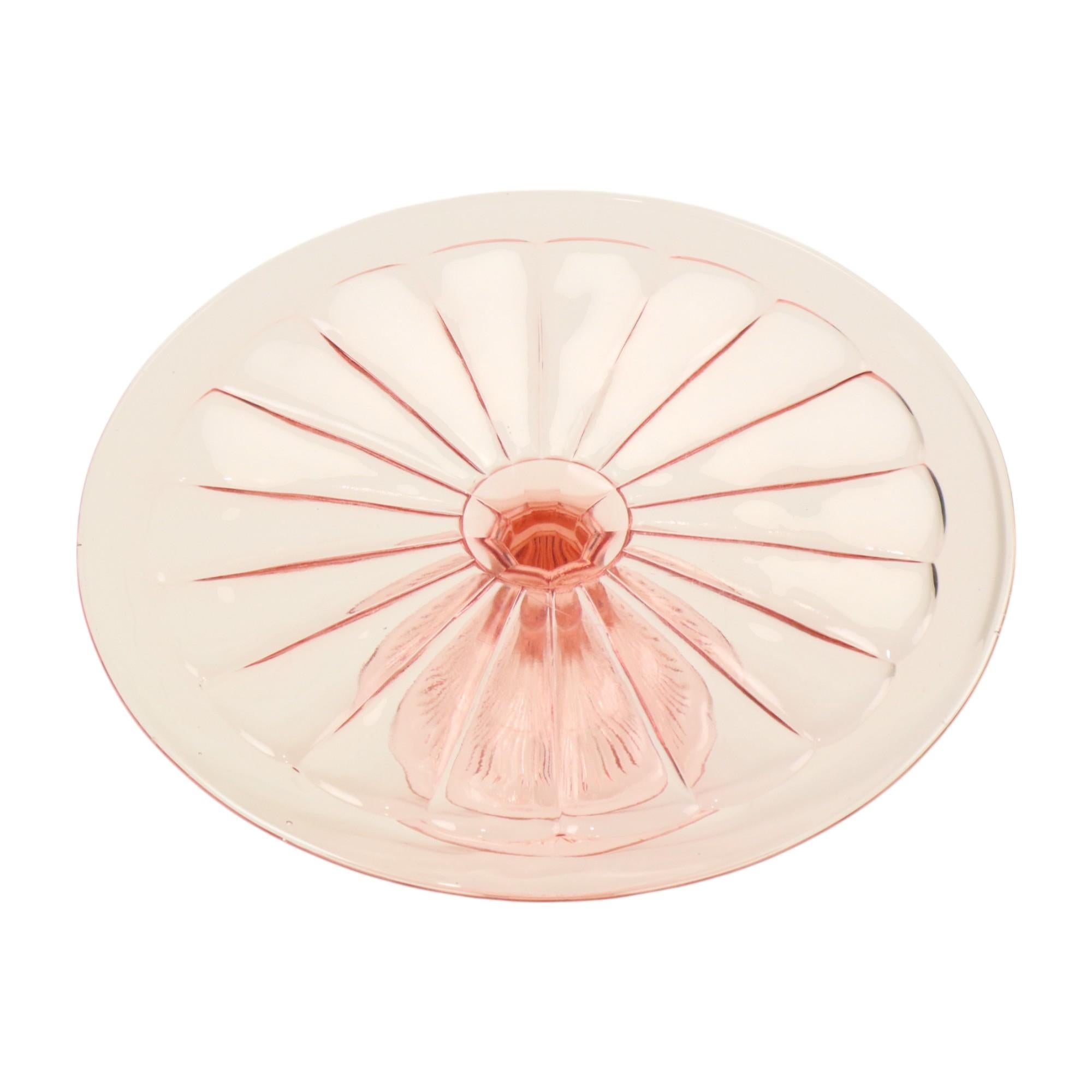 Art Deco Rosa Kuchen Schale Rosaline Depression Glas Verrerie Scailmont (Mitte des 20. Jahrhunderts) im Angebot
