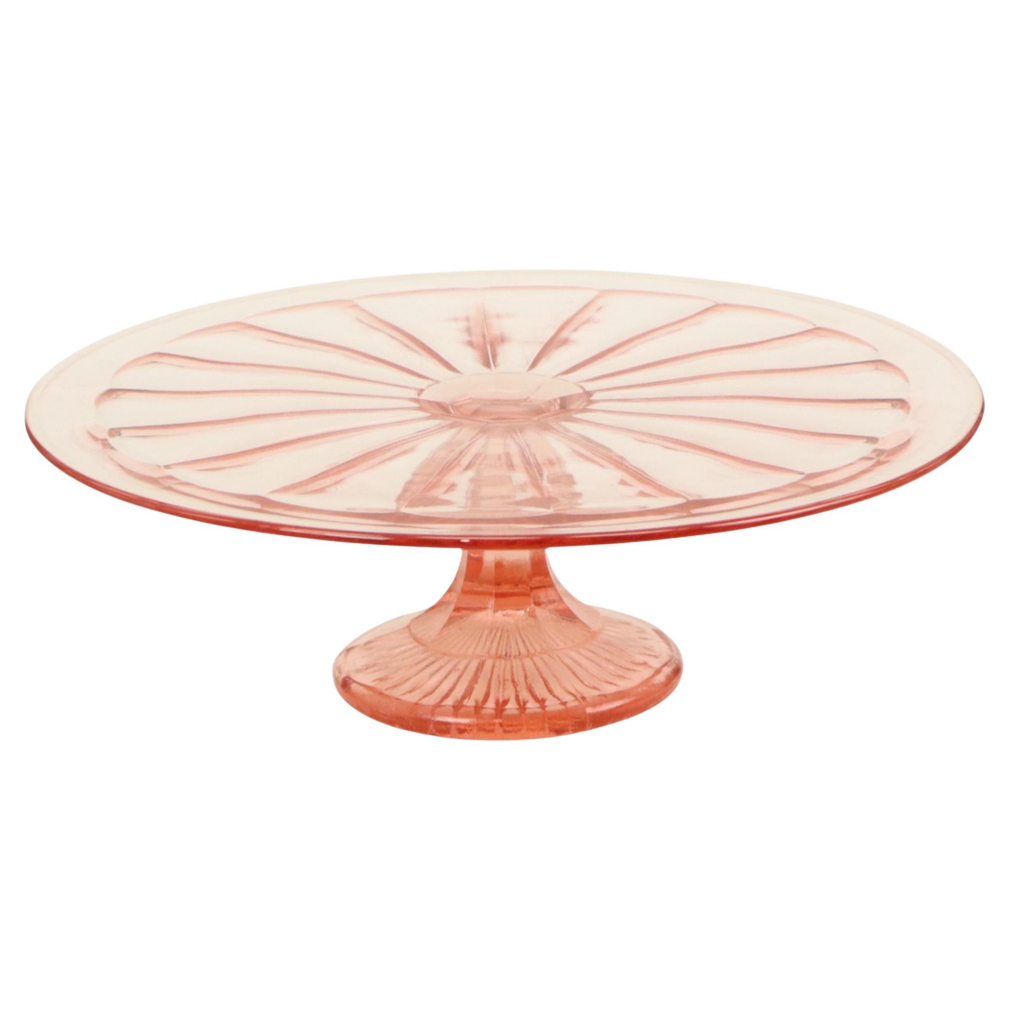 Art Deco Pink Cake Dish Rosaline Depression Glass Verrerie Scailmont