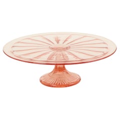 Art Deco Pink Cake Dish Rosaline Depression Glass Verrerie Scailmont