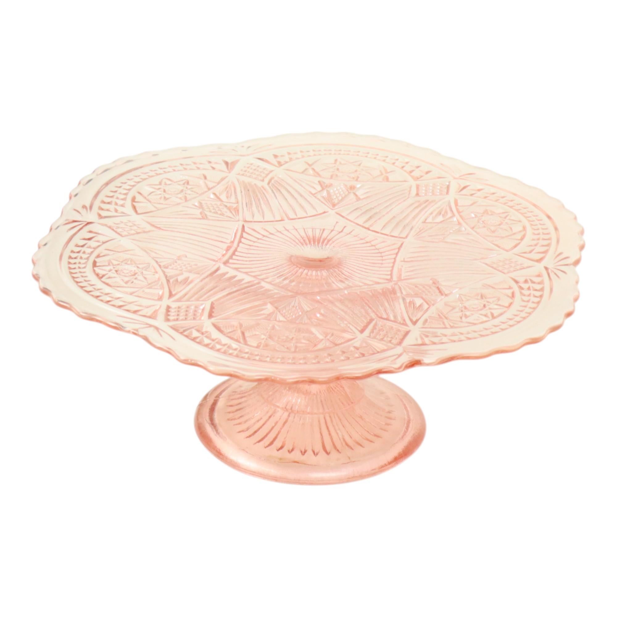 Art Deco Pink Cake Stand Standard Depression Glass 33cm For Sale 6