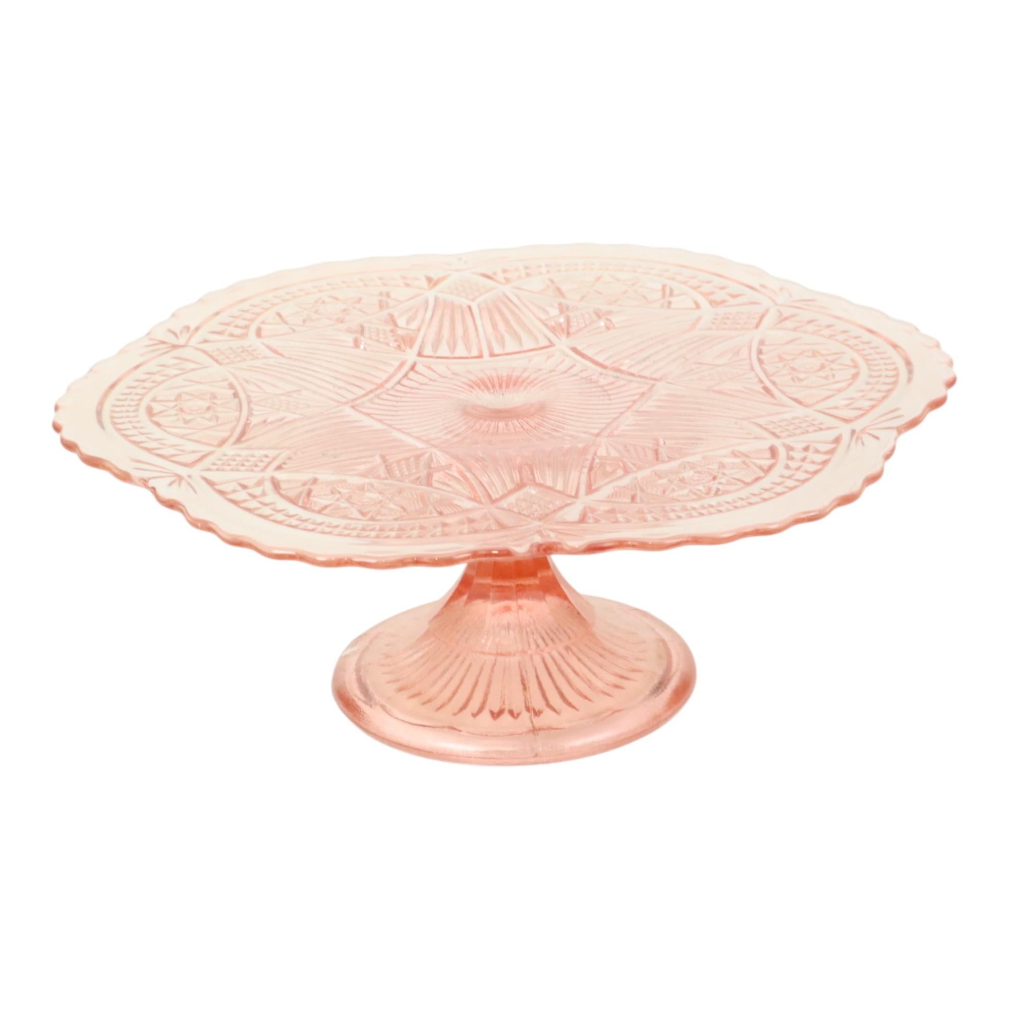 Art Deco Pink Cake Stand Standard Depression Glass 33cm For Sale 9