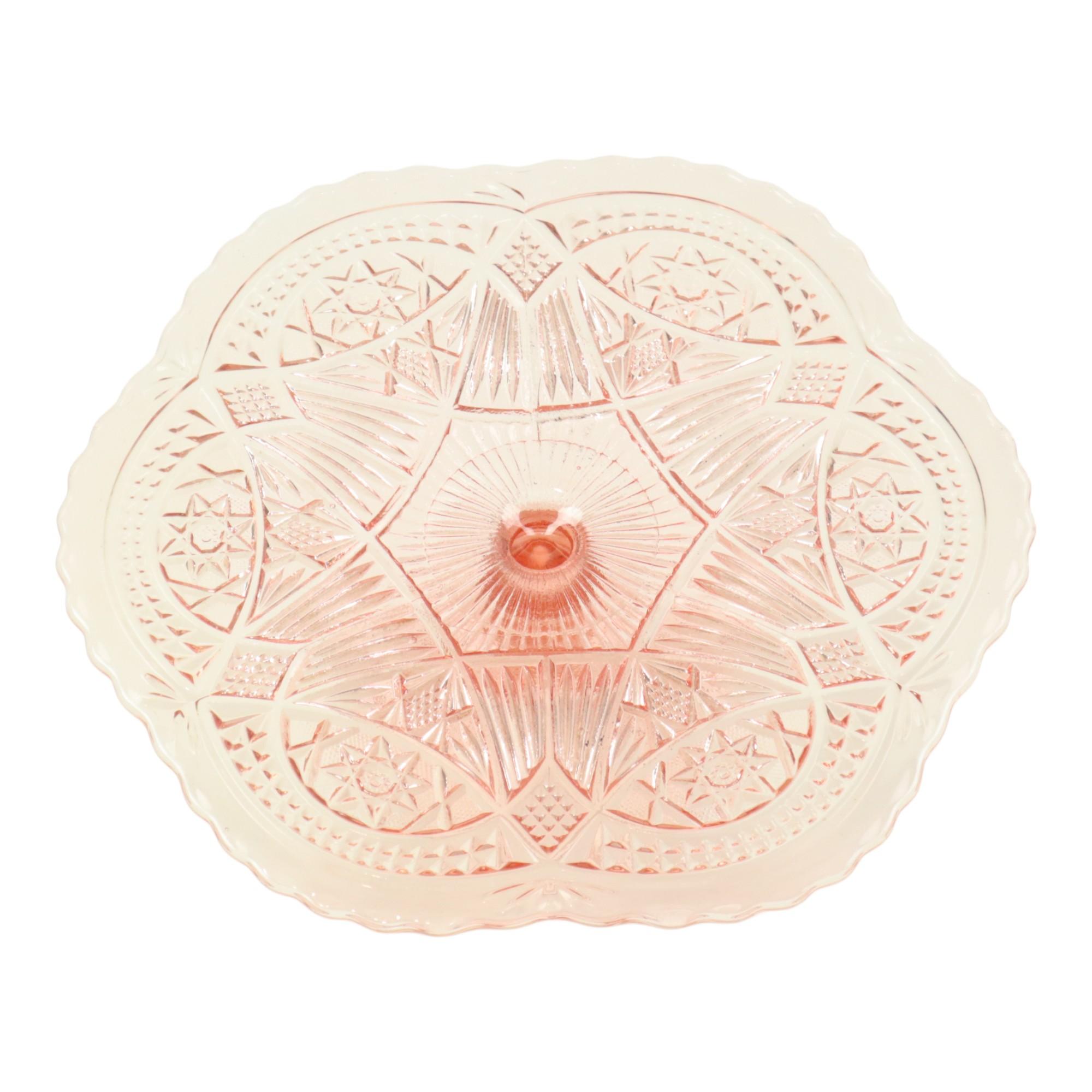 European Art Deco Pink Cake Stand Standard Depression Glass 33cm For Sale