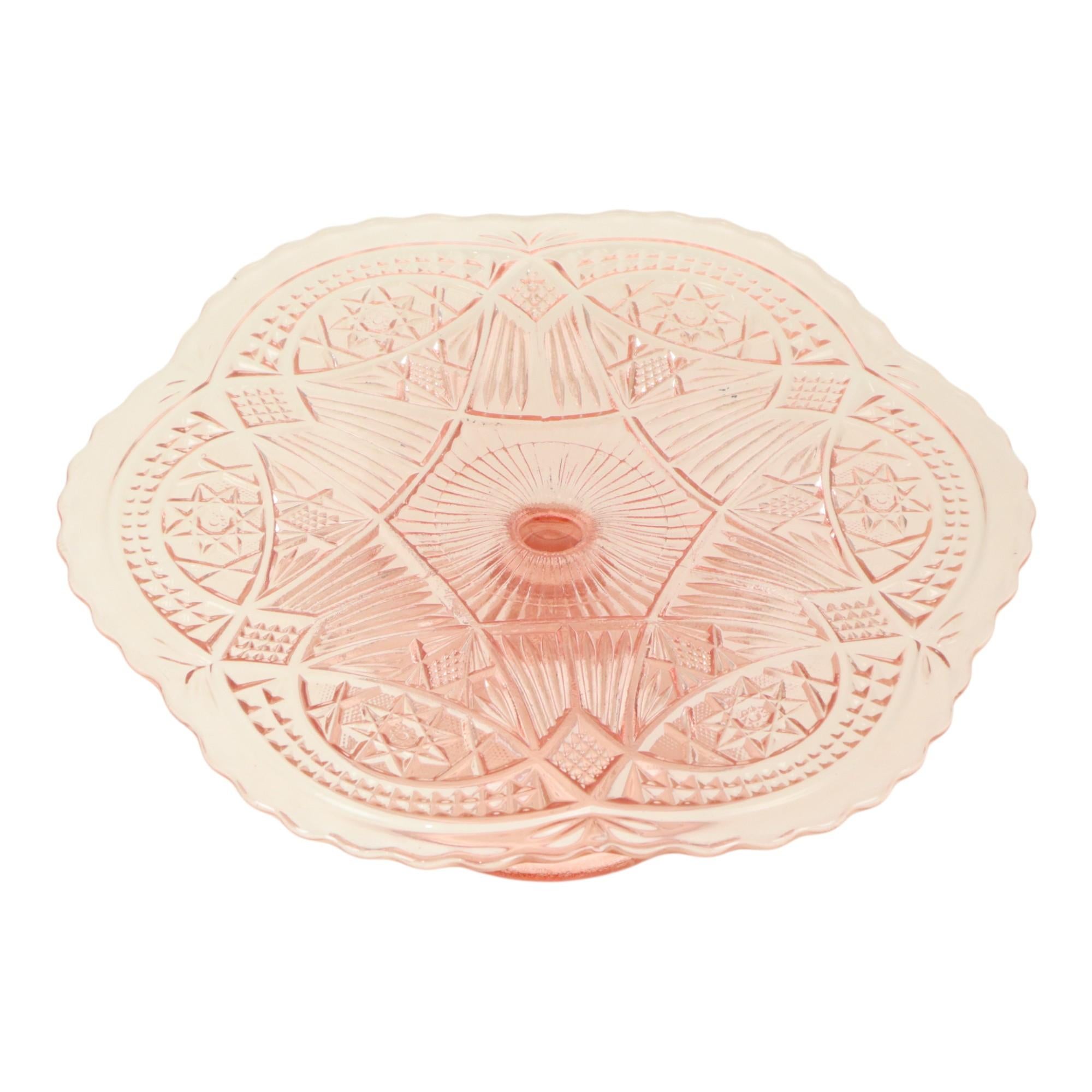 Art Deco Pink Cake Stand Standard Depression Glass 33cm For Sale 1