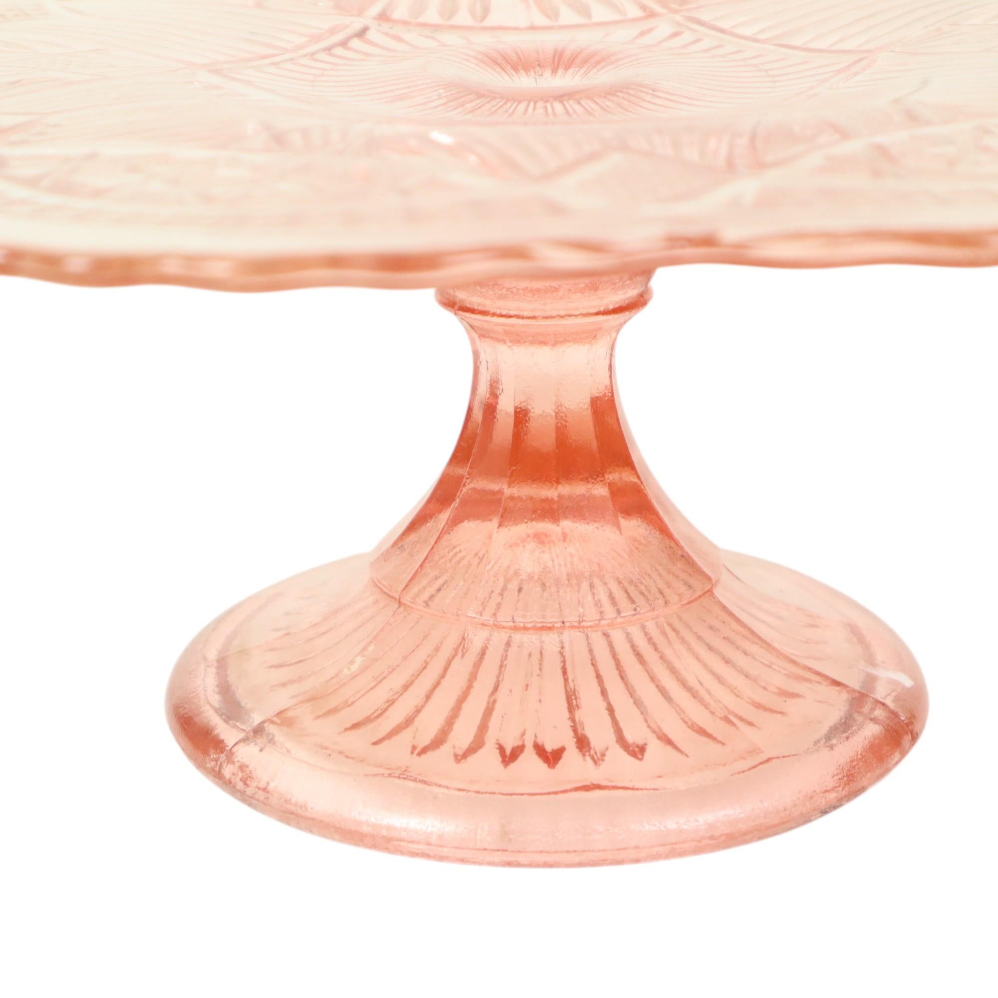 Art Deco Pink Cake Stand Standard Depression Glass 33cm For Sale 2