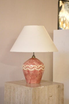 Art Deco Pink Ceramic Table Lamp, France, 1930s