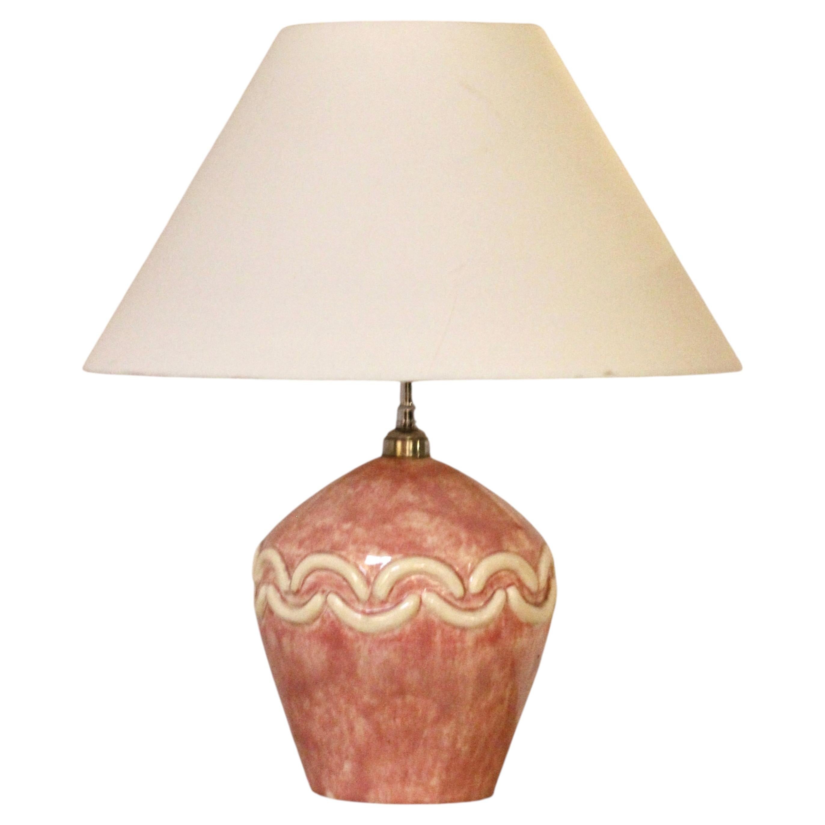 Art Deco Pink Ceramic Table Lamp, France, 1930s