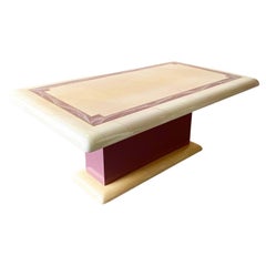Retro Art Deco Pink & Cream Epoxy Lacquered Rectangular Dining Table on Pink Pedestal