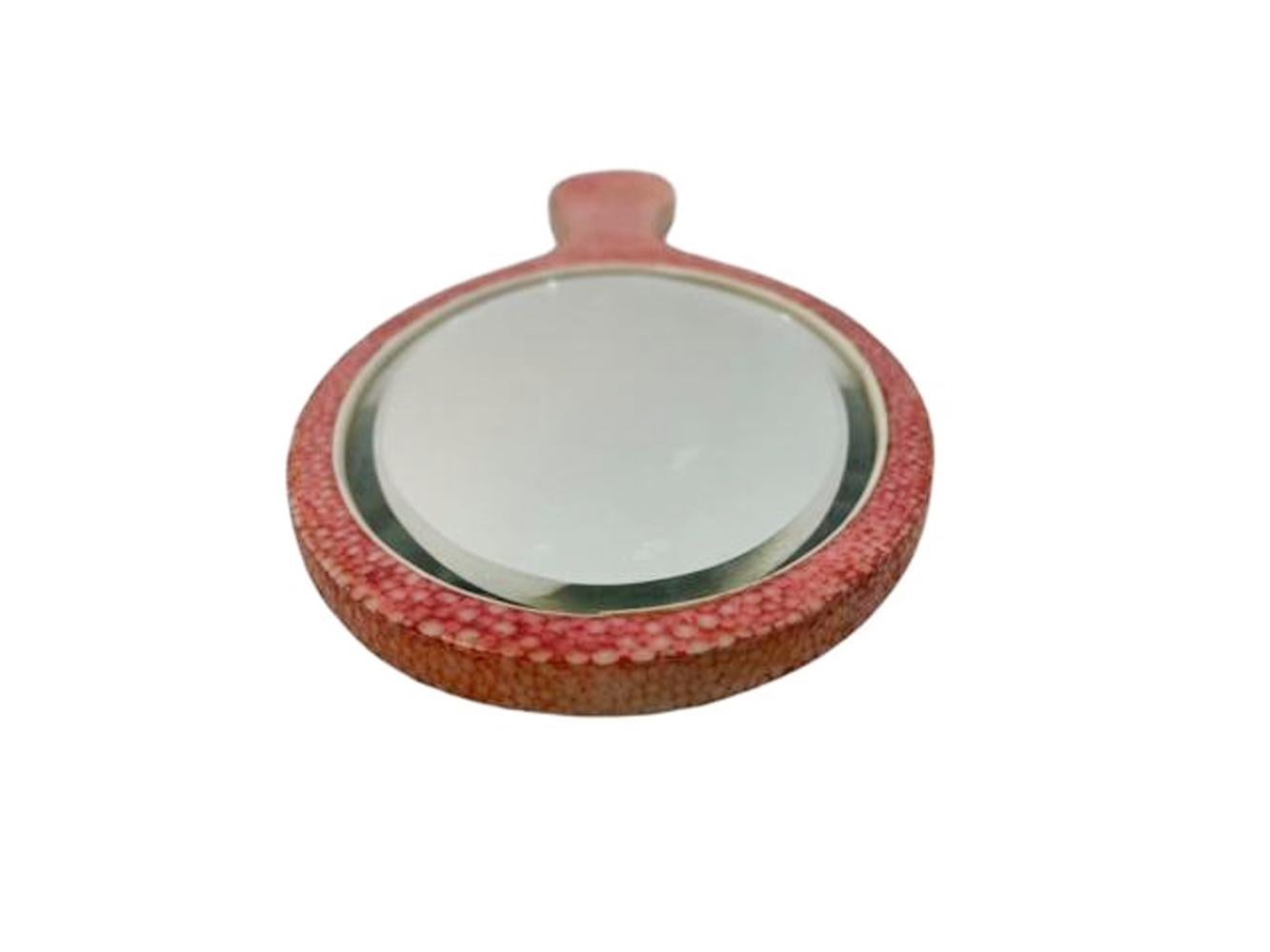 Art Deco Pink Dyed Shagreen Dressing Table Mirror with Beveled Ovel Glass In Good Condition For Sale In Chapel Hill, NC