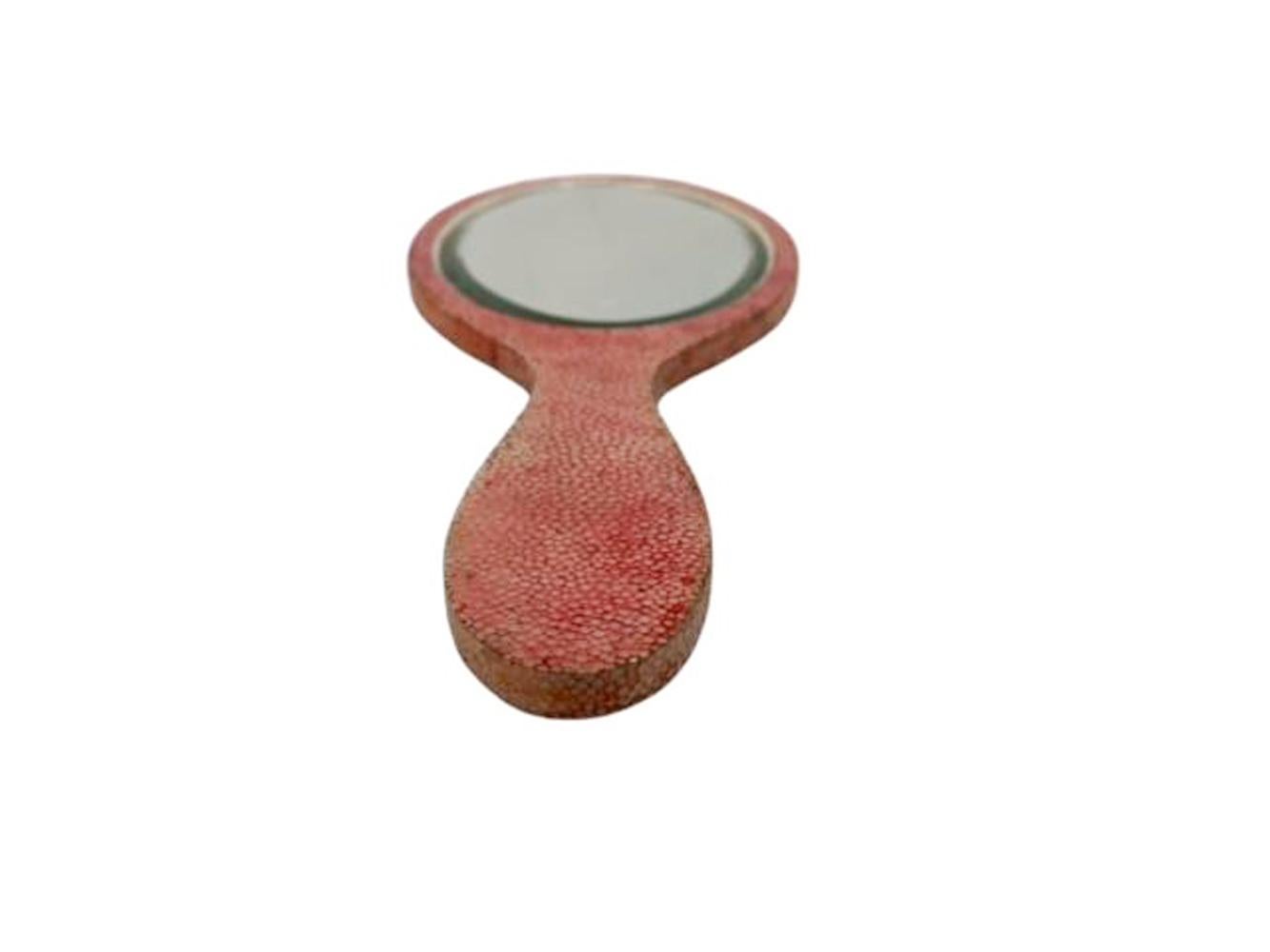 20th Century Art Deco Pink Dyed Shagreen Dressing Table Mirror with Beveled Ovel Glass For Sale