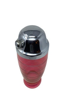 Art Deco Pink Flashed Cocktail Shaker with Etched Bands