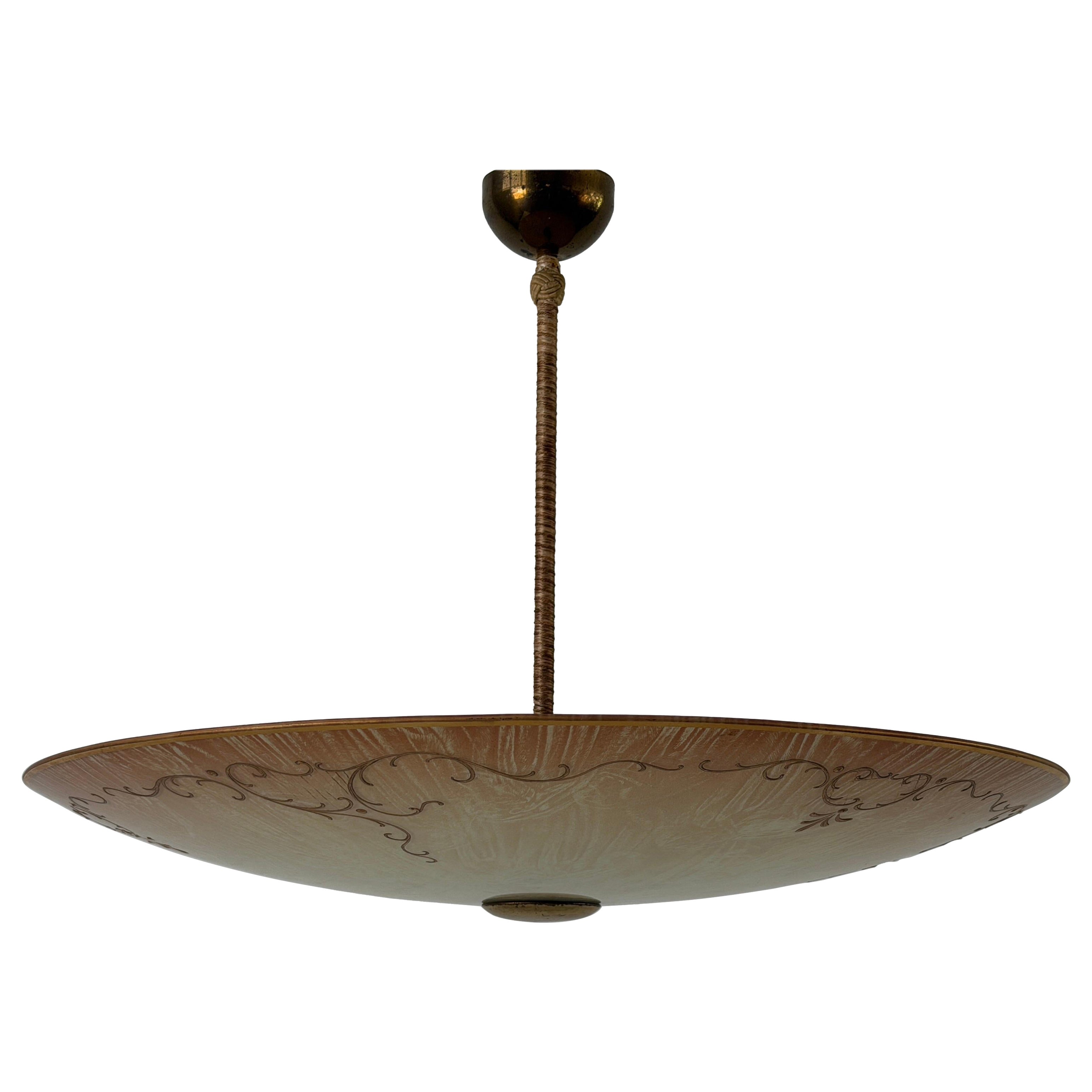 Art Deco Pink Gilded Glass Ceiling Lamp, 1940s, Germany