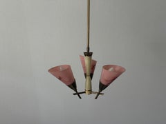 Art Deco Pink Glass 3-Head Ceiling Lamp, 1940s, Italy