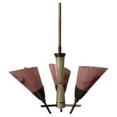 Art Deco Pink Glass 3-Head Ceiling Lamp, 1940s, Italy