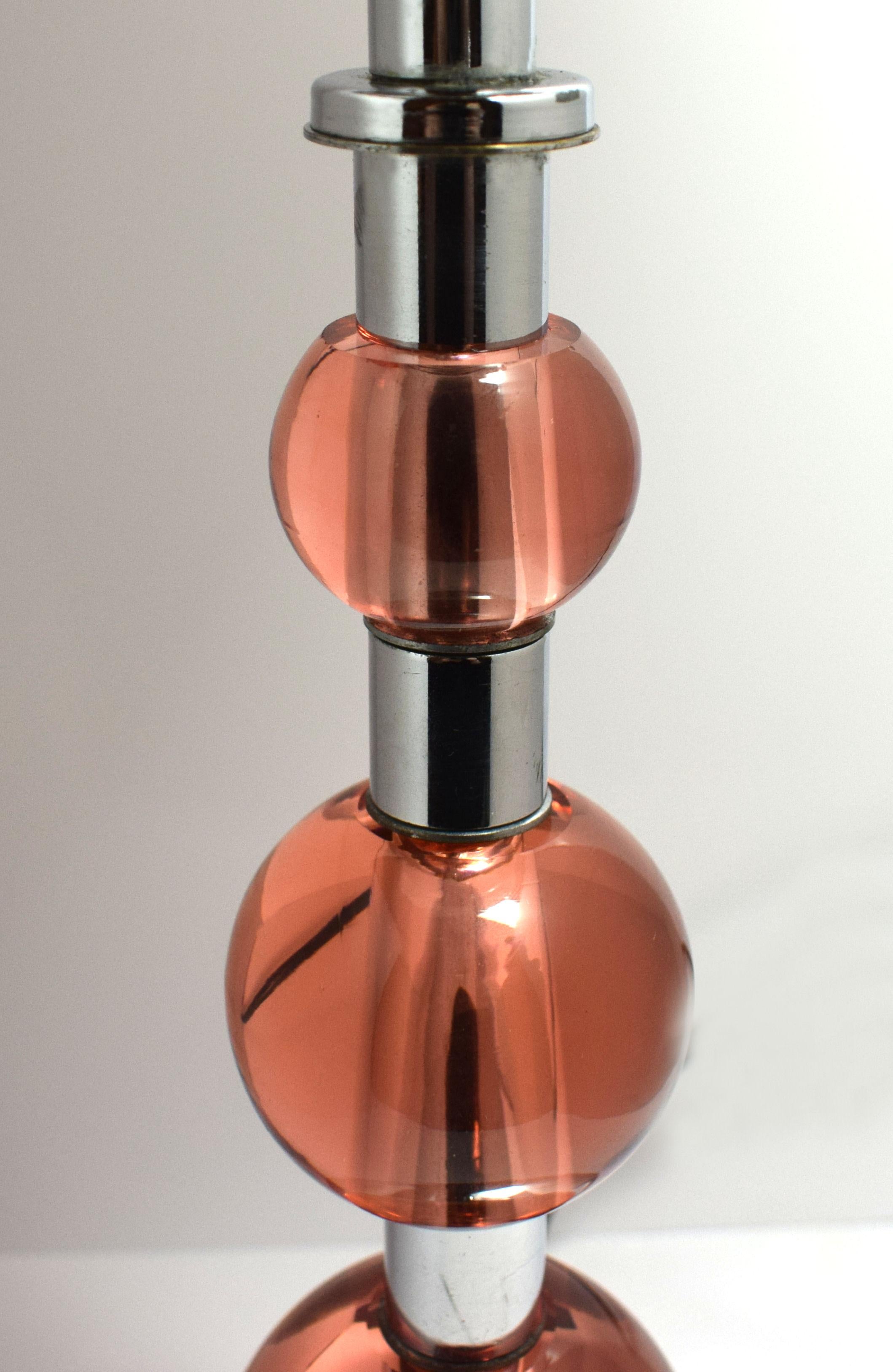 Lámpara Art Decó de Cristal Rosa y Cromo siglo XX en venta