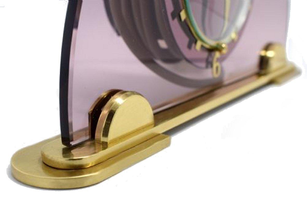 Art Deco Pink Glass & Brass Mantle Clock by Smiths Clock Makers, circa 1930 In Good Condition For Sale In Devon, England