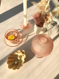 Art Deco Pink Glass Candle Lamp and Candlestick Set