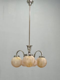 Art Deco Pink Glass Chandelier, Czechoslovakia, 1940s