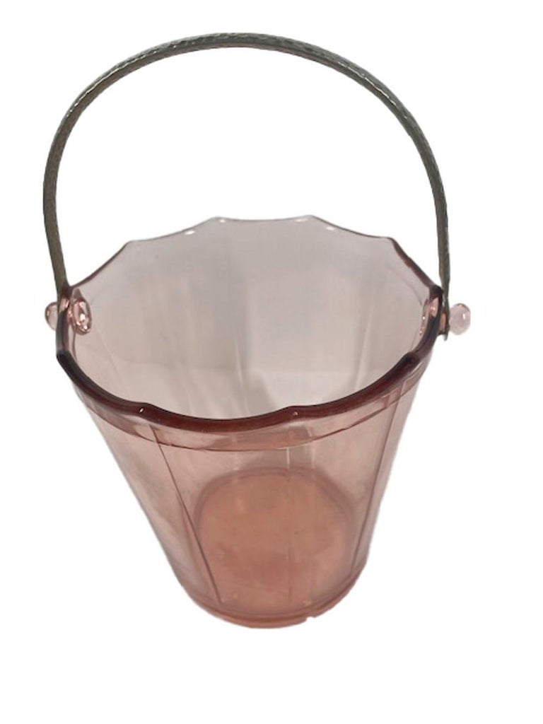 Art Deco Pink Glass Ice Bucket by Cambridge Glass in the 'Elegant Glass' Pattern In Good Condition For Sale In Nantucket, MA