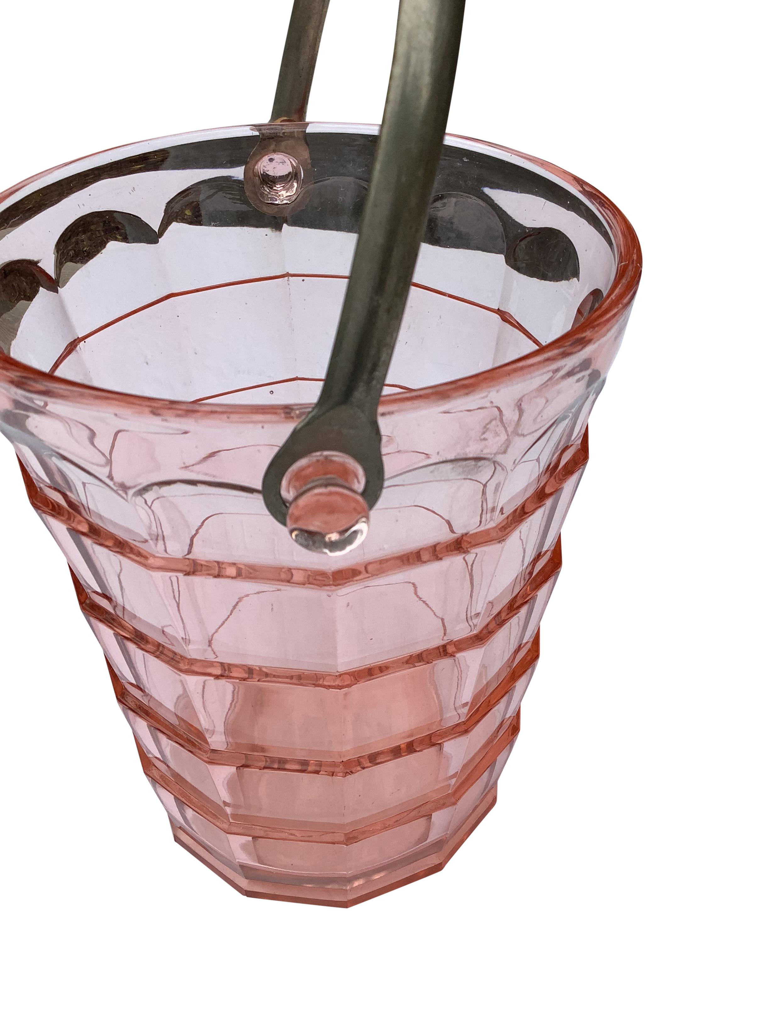 American Art Deco Pink Glass Ice Bucket For Sale