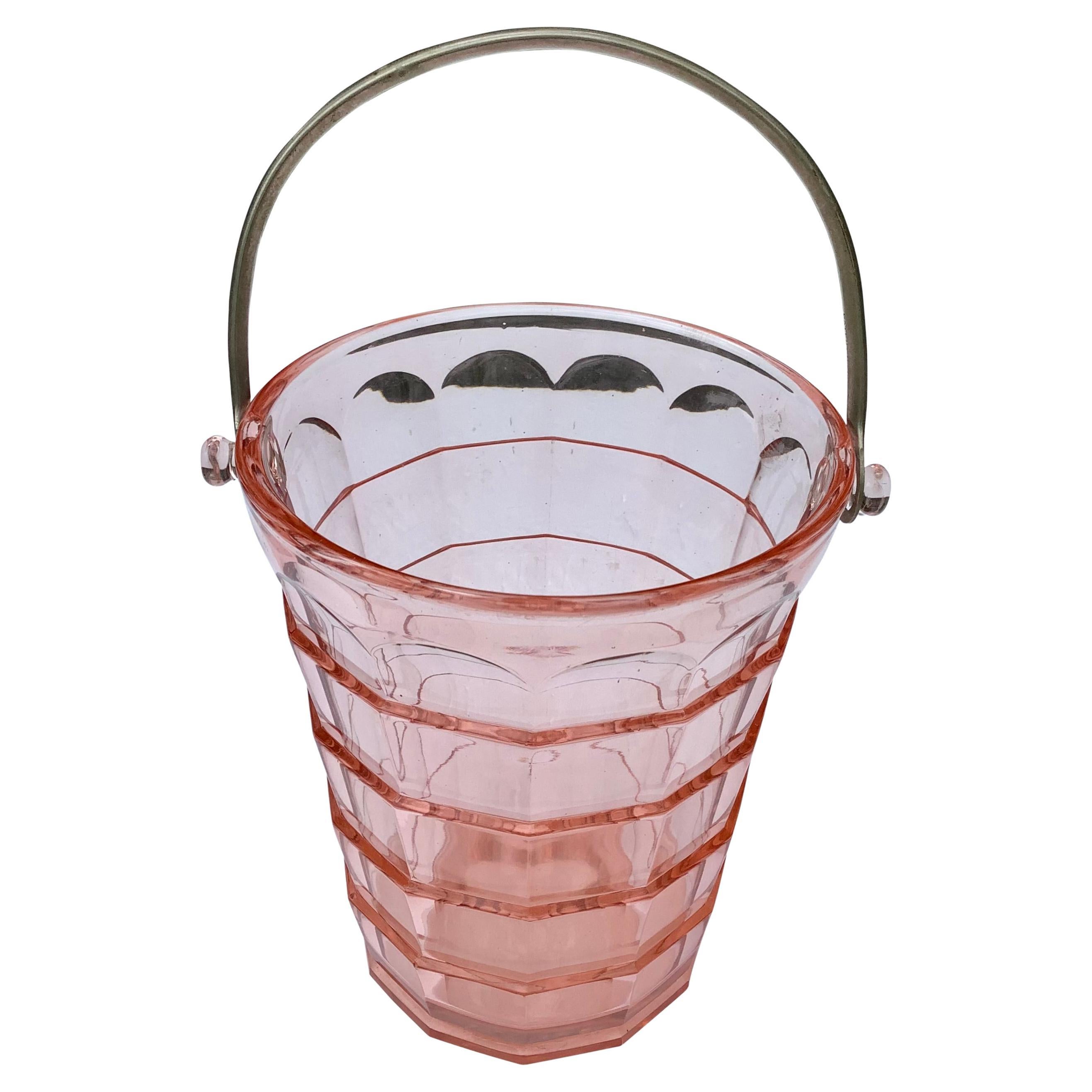 Art Deco Pink Glass Ice Bucket