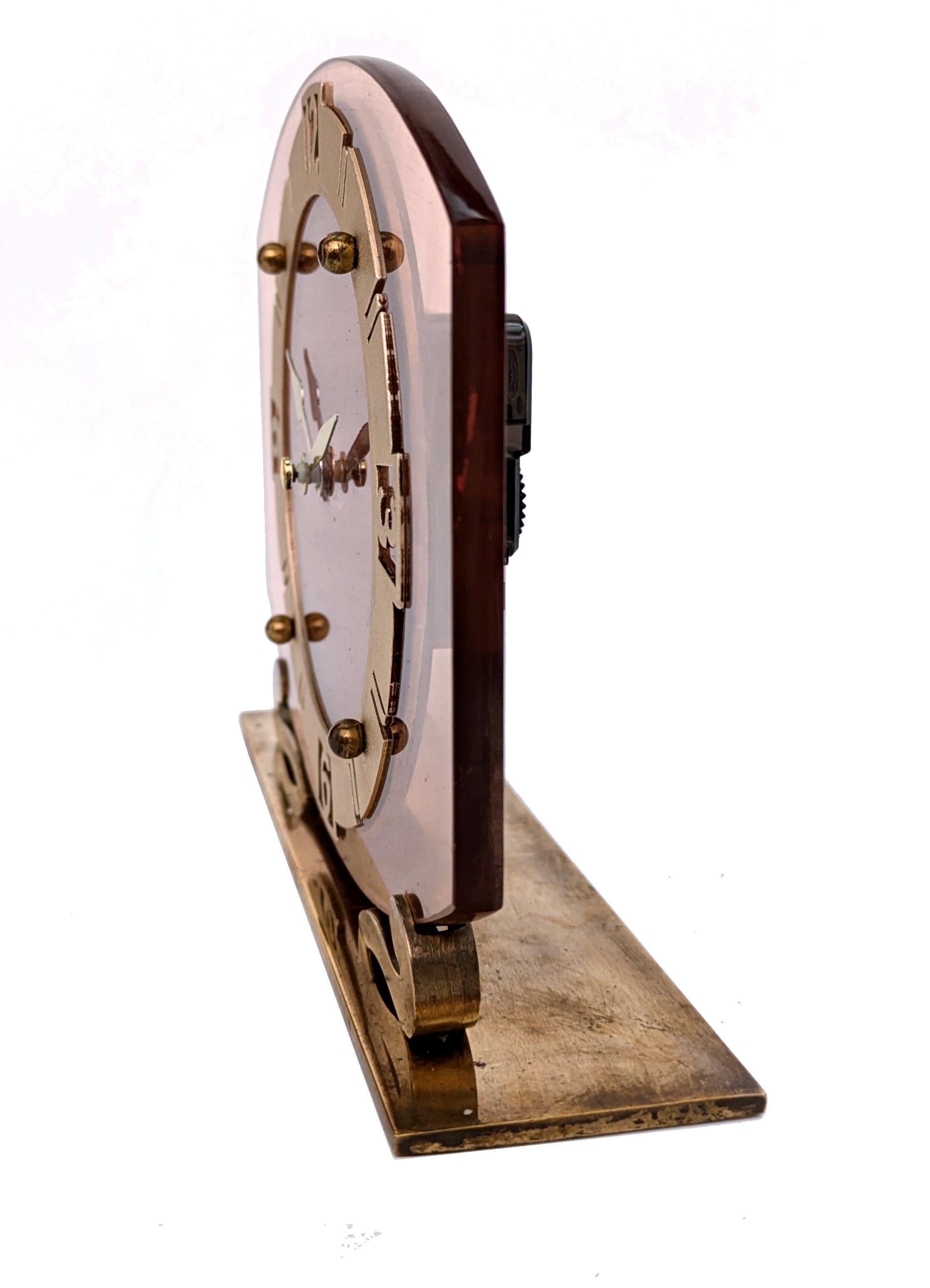 Art Deco Pink Glass Mantle Clock By Smiths Clocks Ltd In Good Condition For Sale In Devon, England